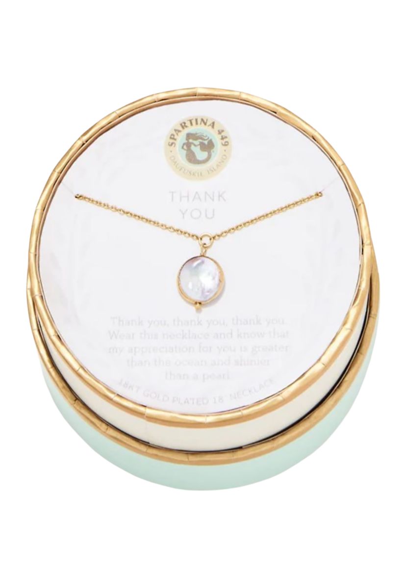 Thank You Coin Pearl Pendant Necklace