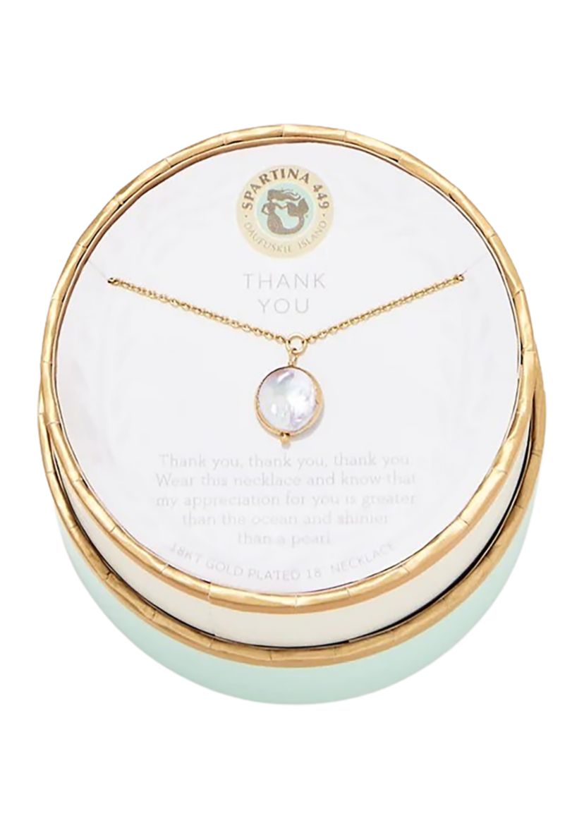 Thank You Coin Pearl Pendant Necklace