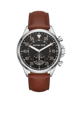 Michael Kors Men's Gage Brown Leather Stainless-Steel Hybrid Smartwatch |  belk