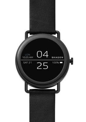 Skagen Men's Stainless Steel Faslter Leather Strap Smartwatch, Black