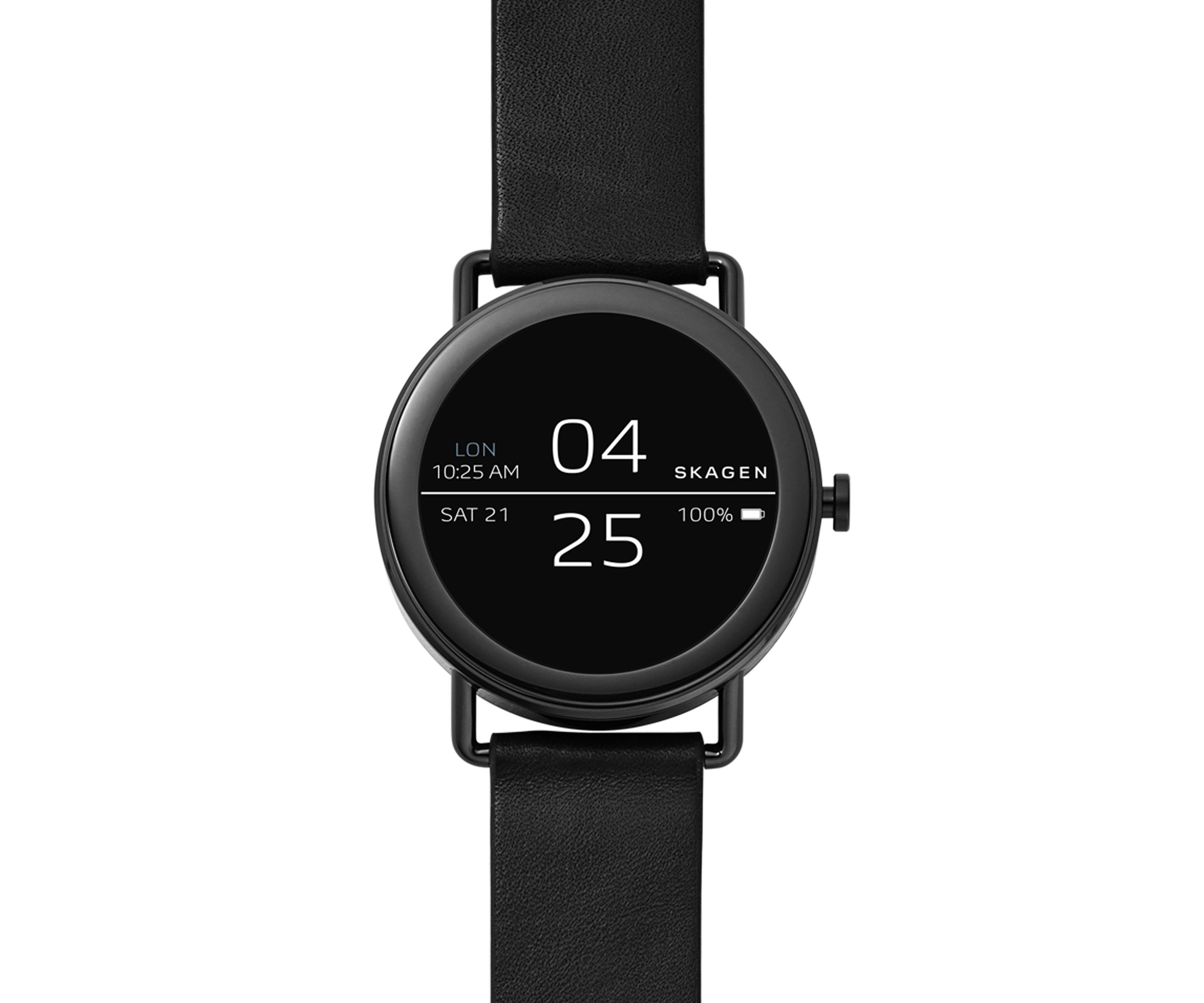 Mens Stainless Steel Faslter Leather Strap Smartwatch