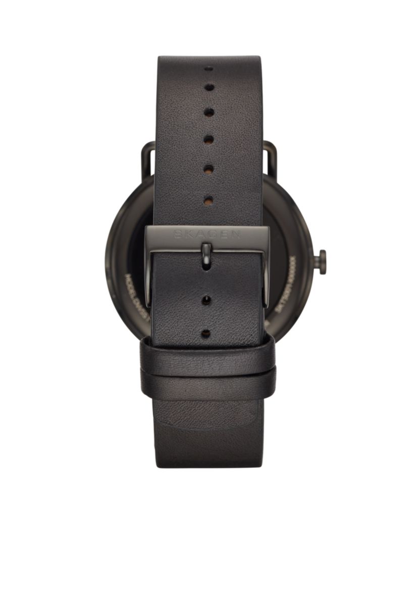 Mens Stainless Steel Faslter Leather Strap Smartwatch