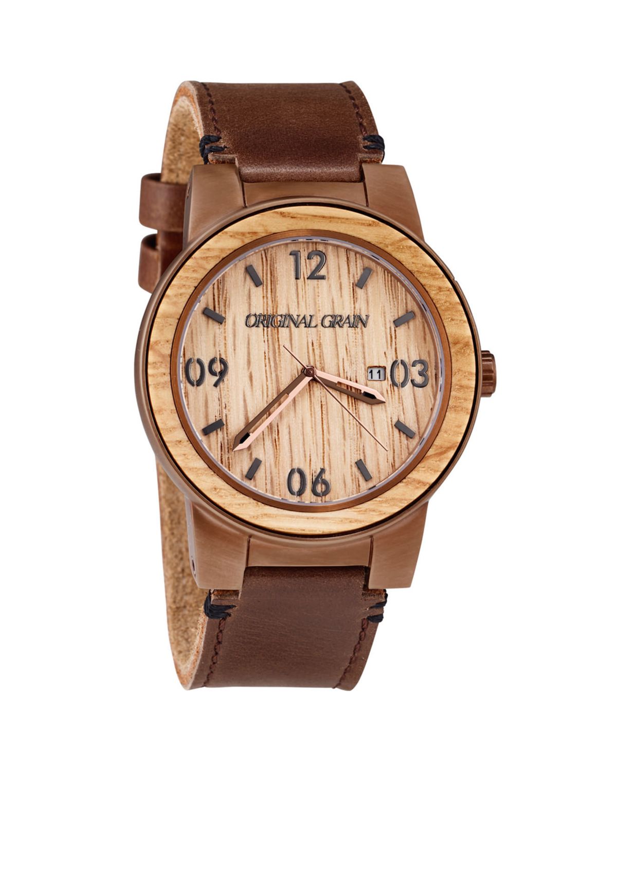 Mens Barrel Whiskey Espresso Leather Watch