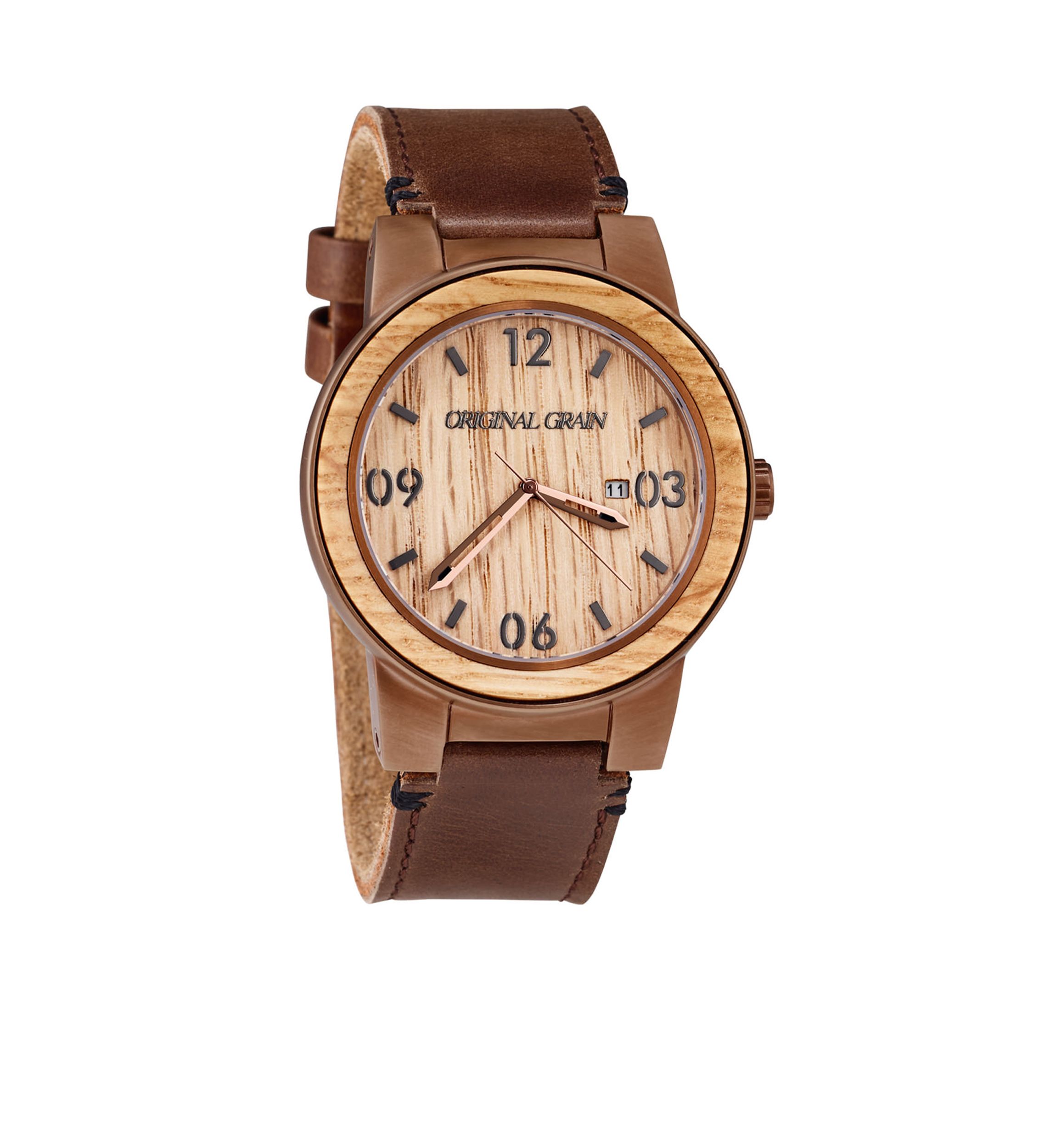 Mens Barrel Whiskey Espresso Leather Watch