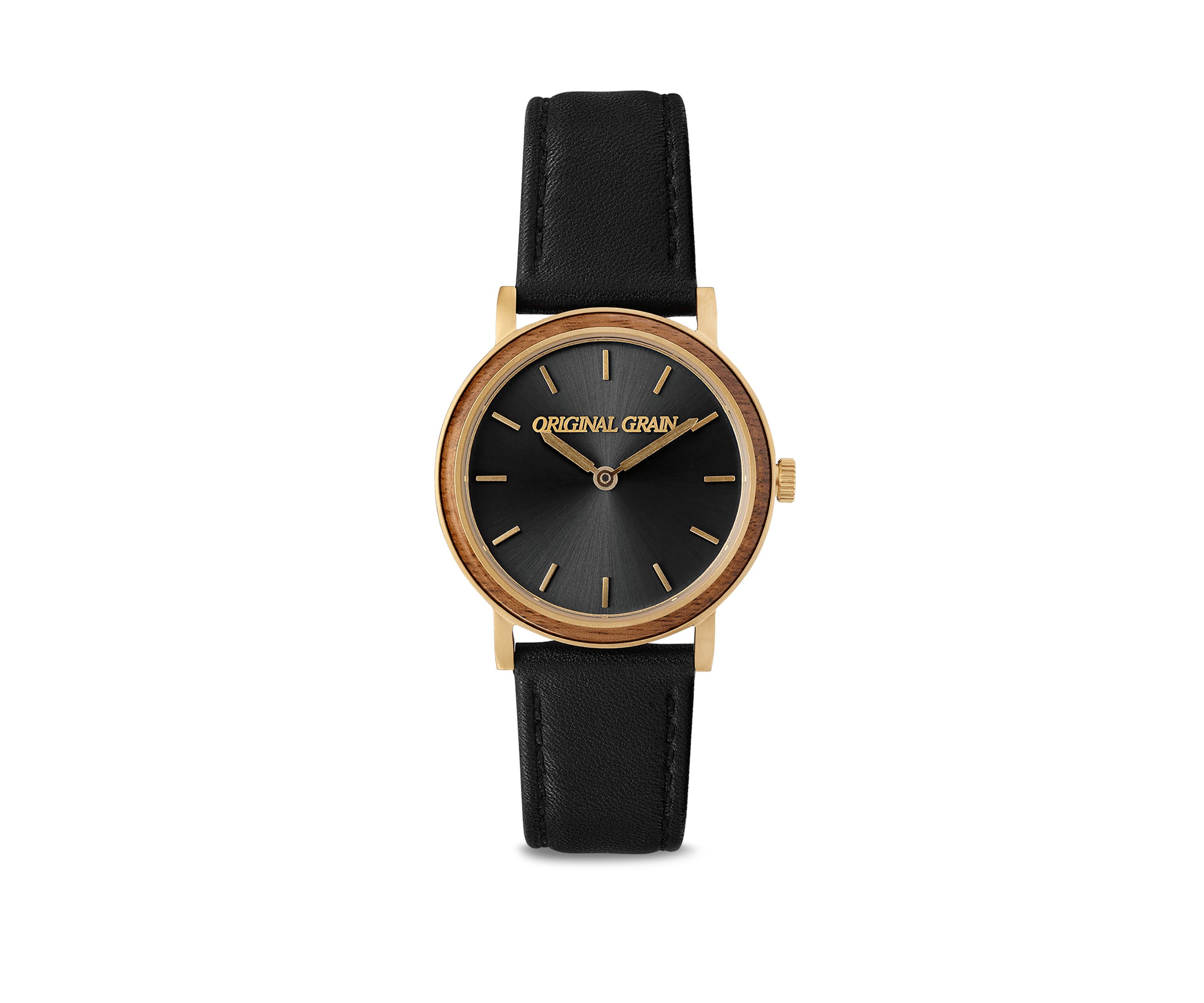 Gold Plated Modern Leather Strap Watch
