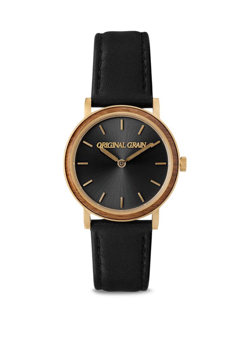 Gold Plated Modern Leather Strap Watch