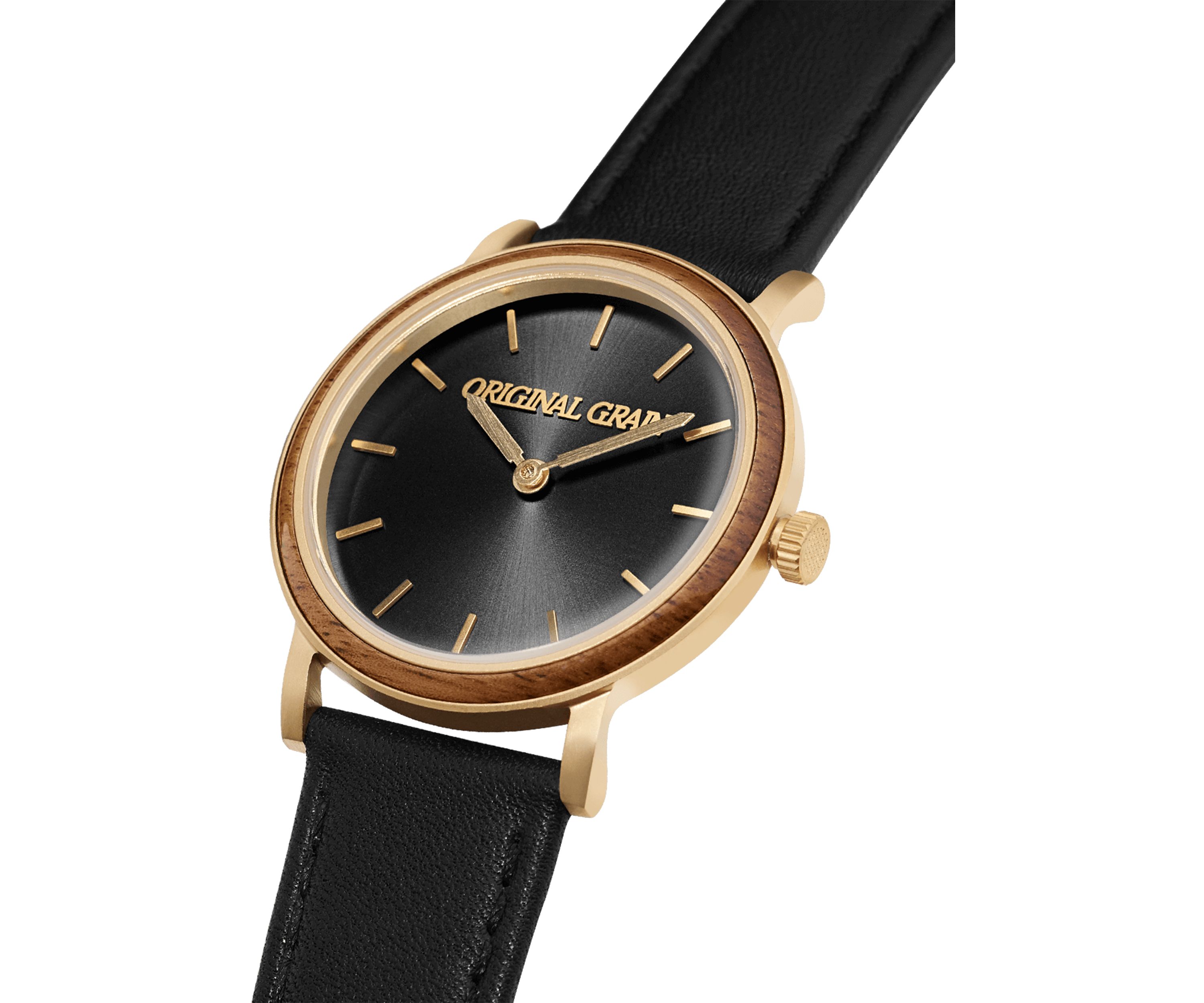 Gold Plated Modern Leather Strap Watch