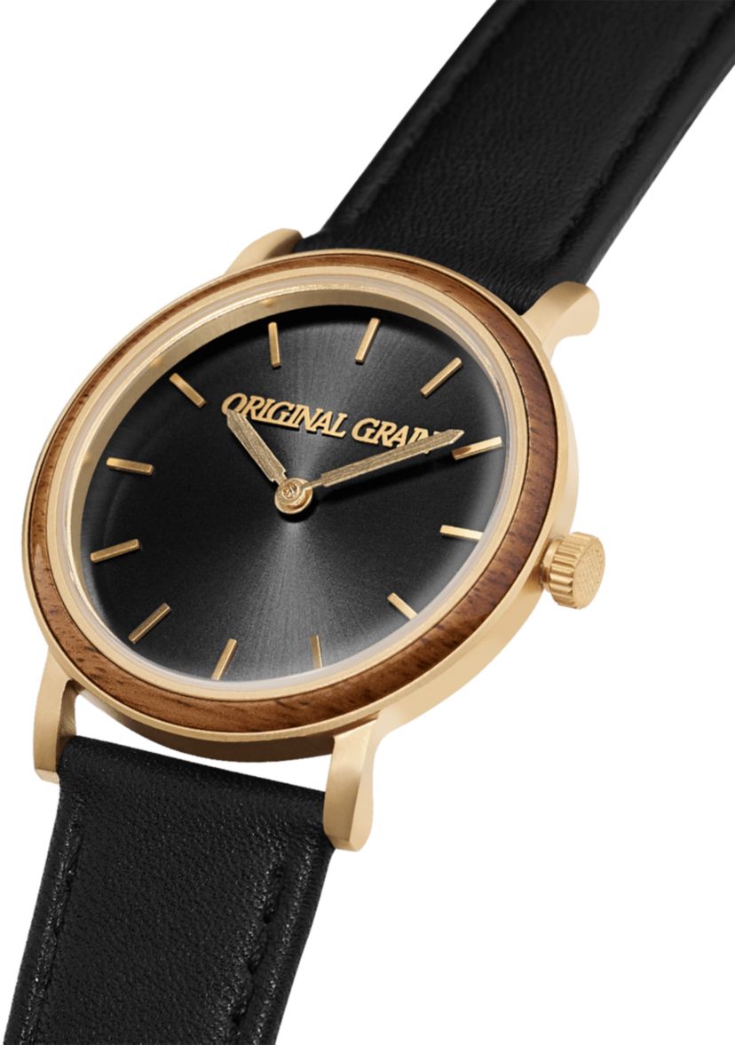 Gold Plated Modern Leather Strap Watch