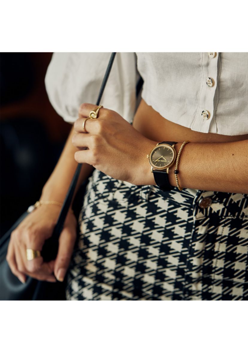 Gold Plated Modern Leather Strap Watch