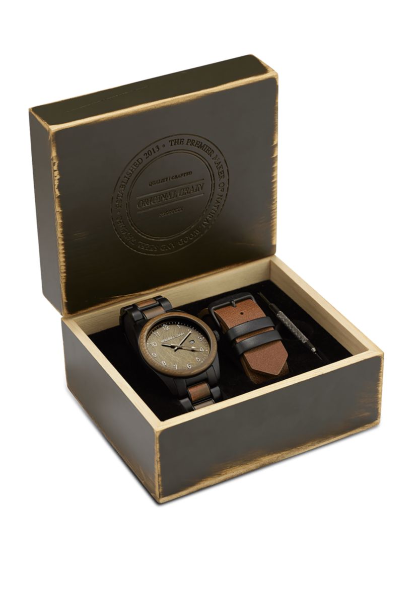 Stainless Steel Classic Matte Black Watch with Matte Black Steel Band and Extra Leather Bomber Strap