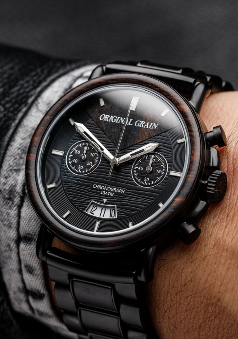 Mens Alterra Matte Black Ebony Wood Watch
