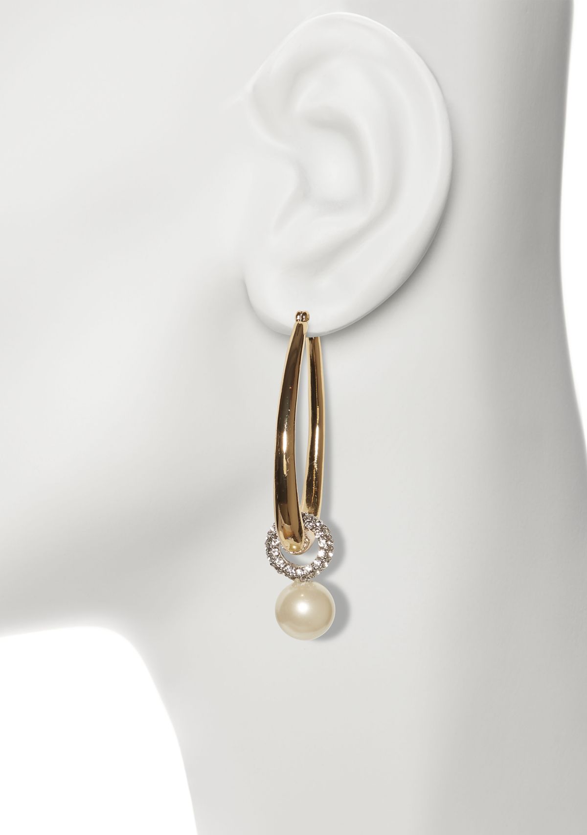  Two Tone Tapered Hoop with Pavé and Faux Pearl Earrings