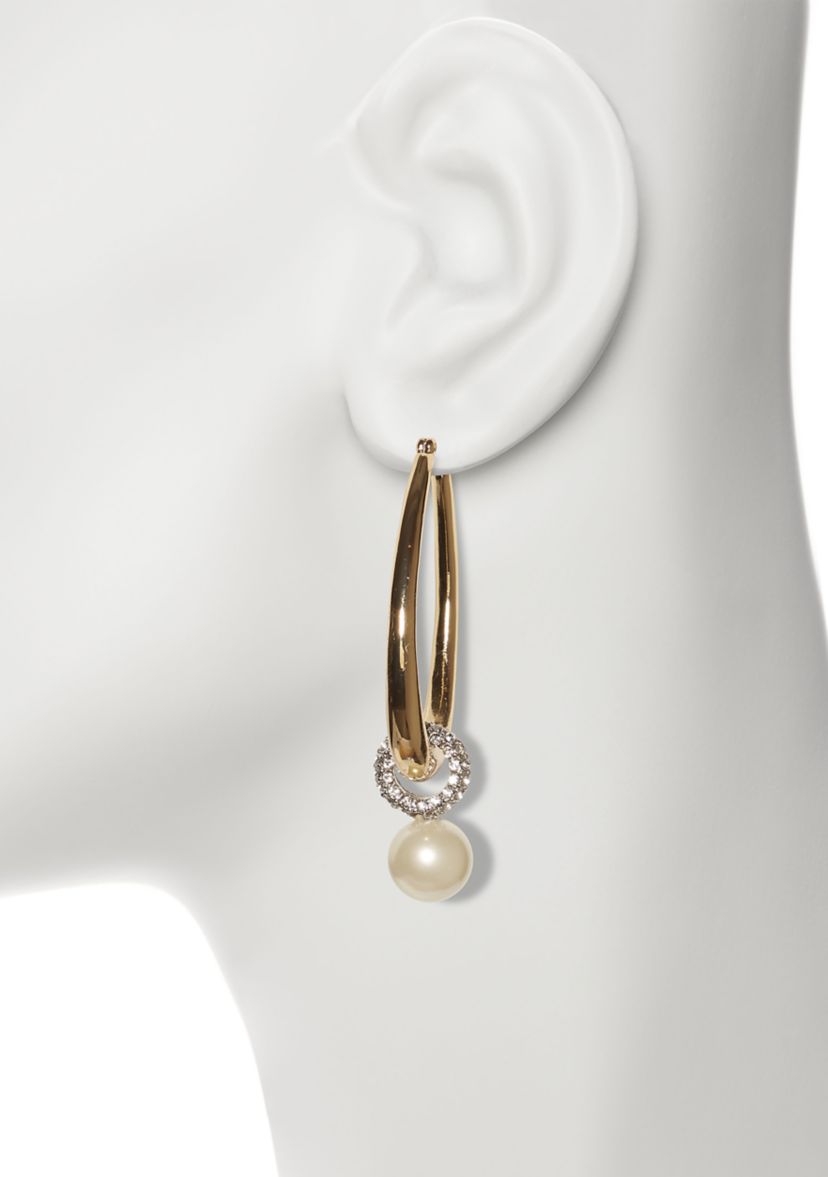  Two Tone Tapered Hoop with Pavé and Faux Pearl Earrings