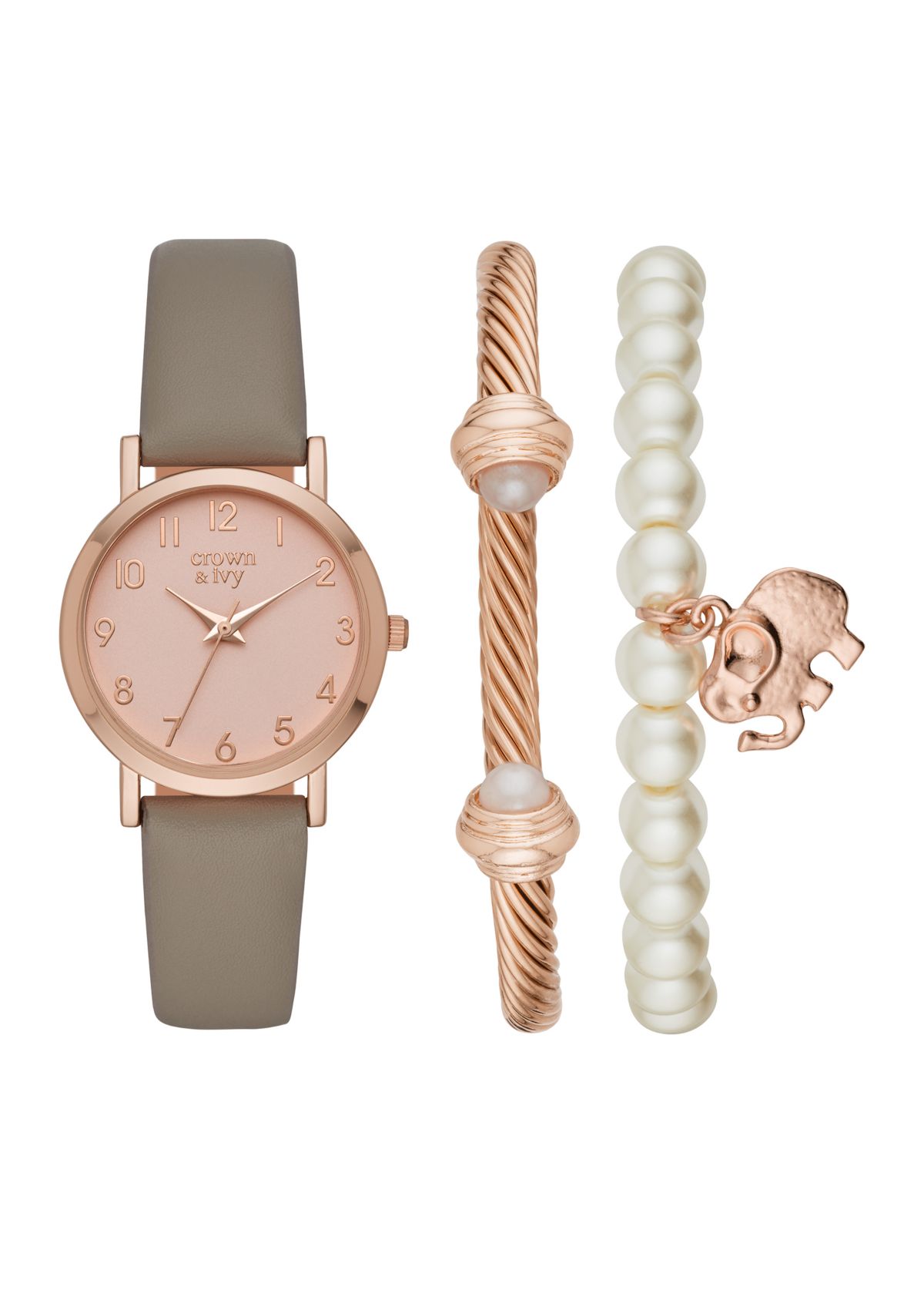 Tan And Rose Gold-Tone Elephant Charm Set