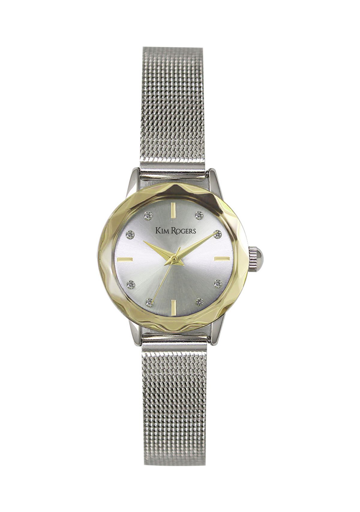 Silver Tone Gold Faceted Bezel Mini Mesh Watch
