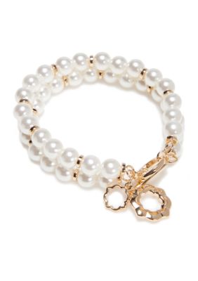 Crown & Ivy™ Gold-Tone Preppy Picnic 2 Row Pearl Braclet | belk