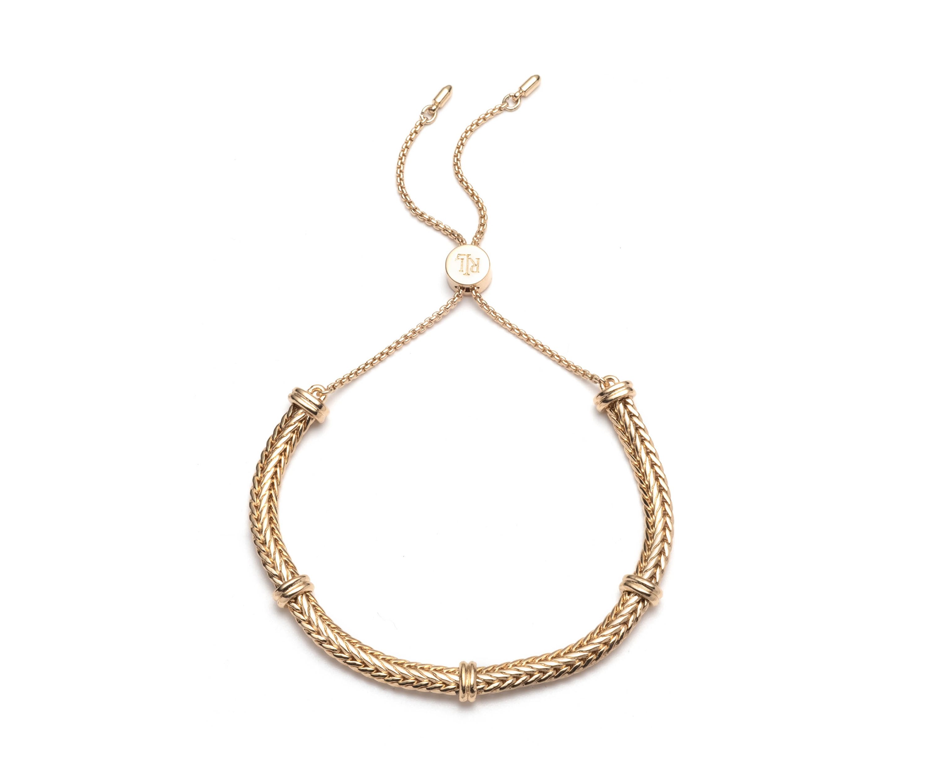 Gold Tone Herringbone Slider Bracelet 
