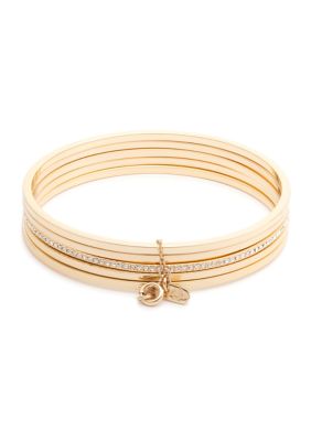 Lauren Ralph Lauren Gold Tone Crystal Bangles Bracelet - Set Of 5