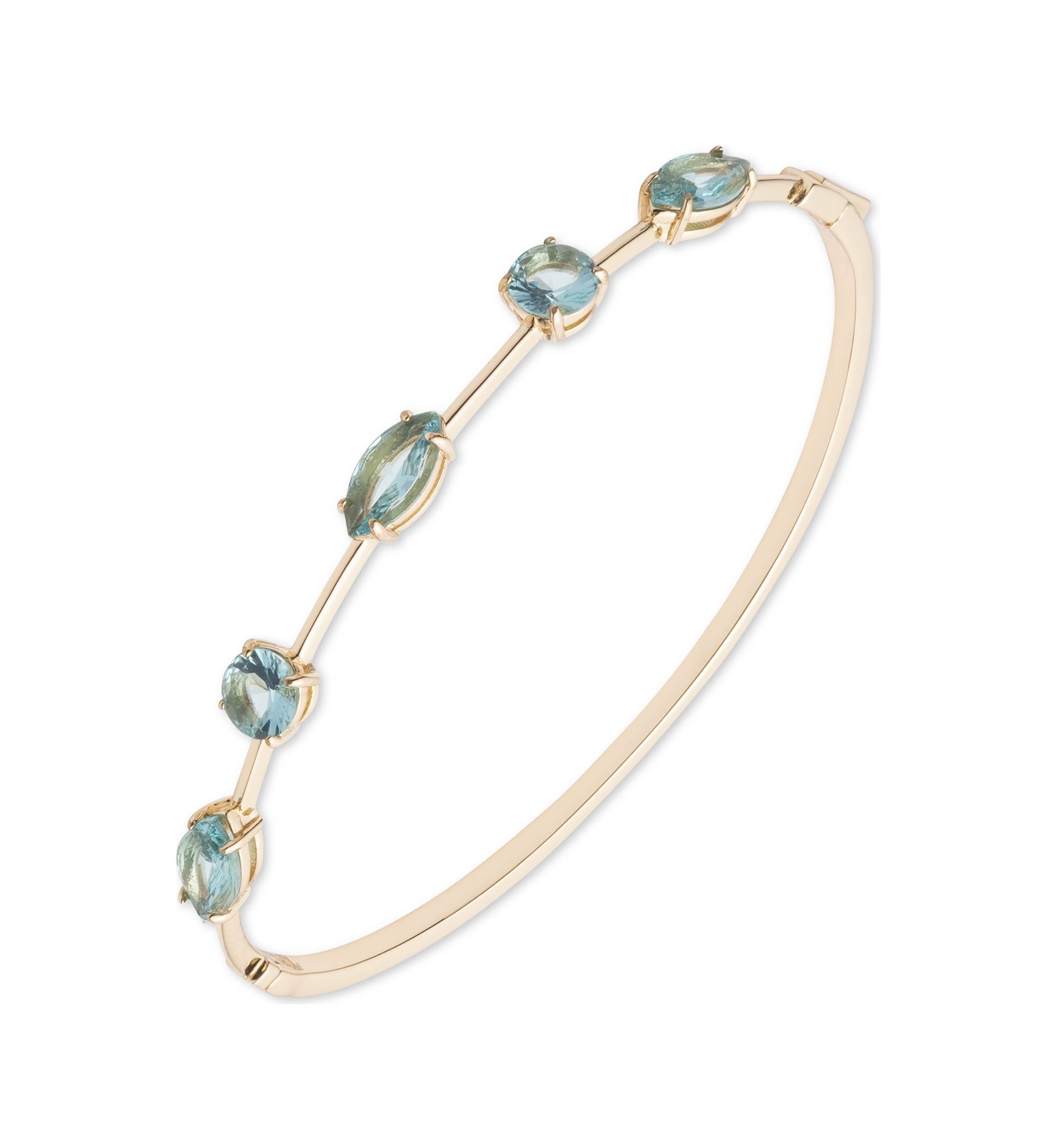 Gold Tone Blue Multi Stone Bangle Bracelet