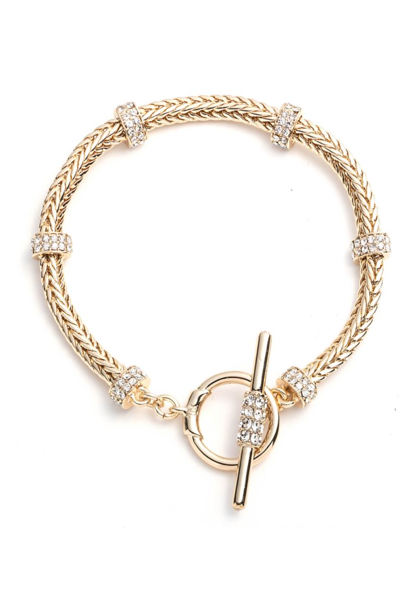 Gold Tone 7.25 Pavé Round Flex Crystal Bracelet