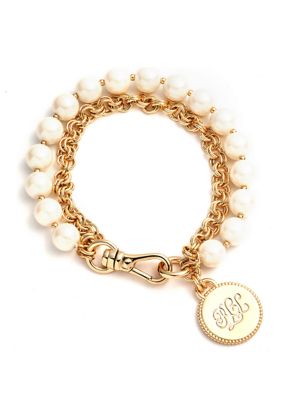 Lauren Ralph Lauren Gold Tone 7.25"" Pearl Coin Flex Bracelet