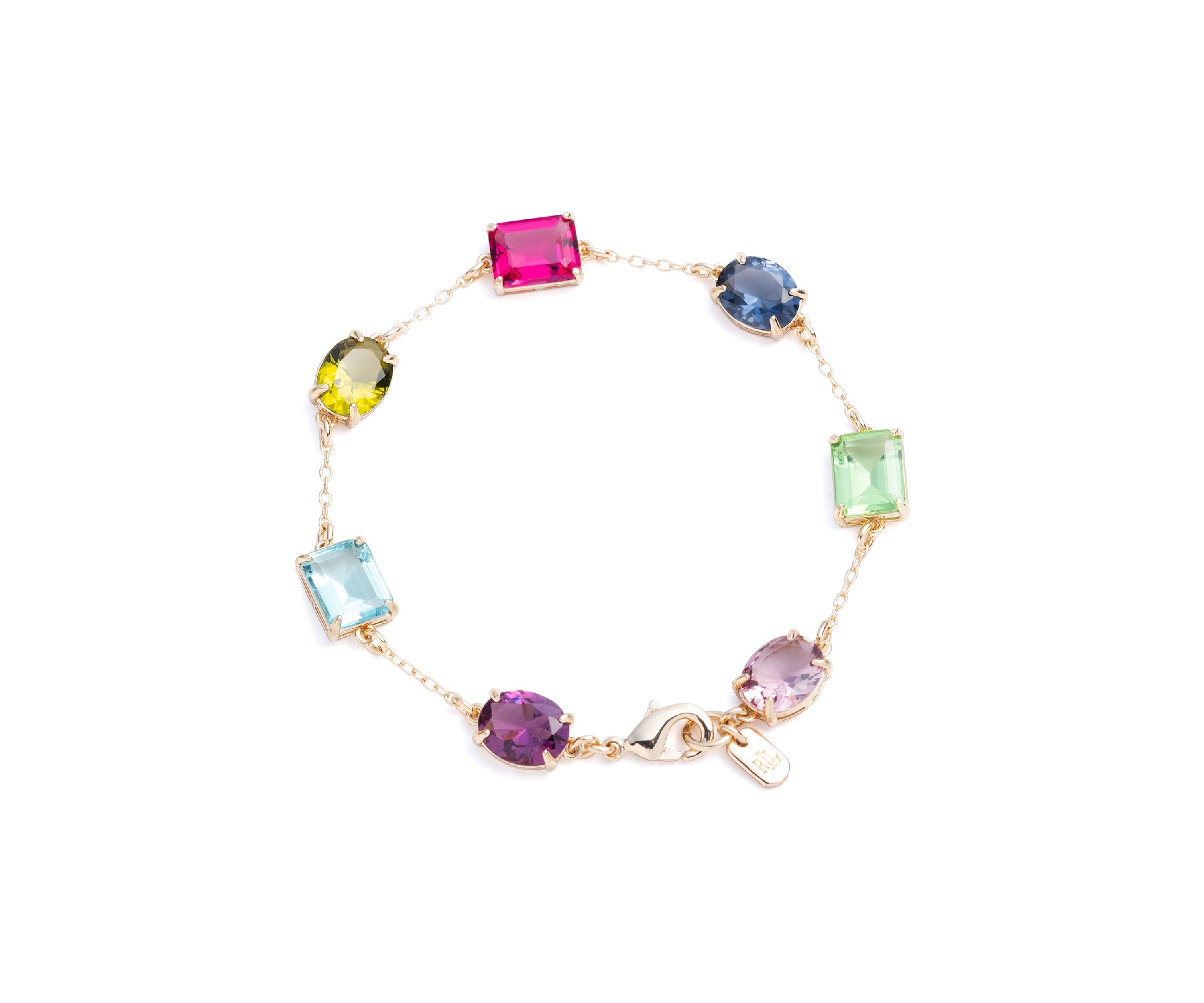 Gold Tone 7.25" Multi Stone Flex Bracelet 