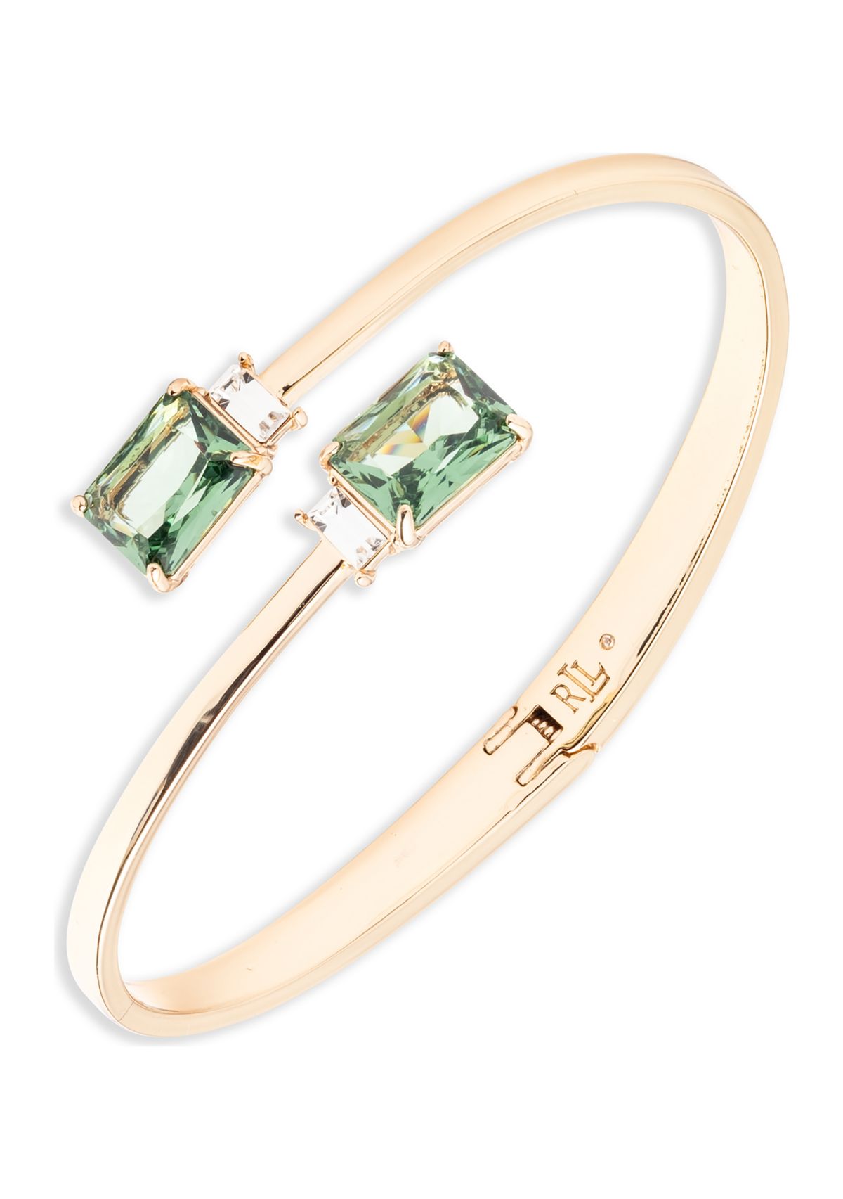Gold Tone Light Green Stone Bypass Bracelet