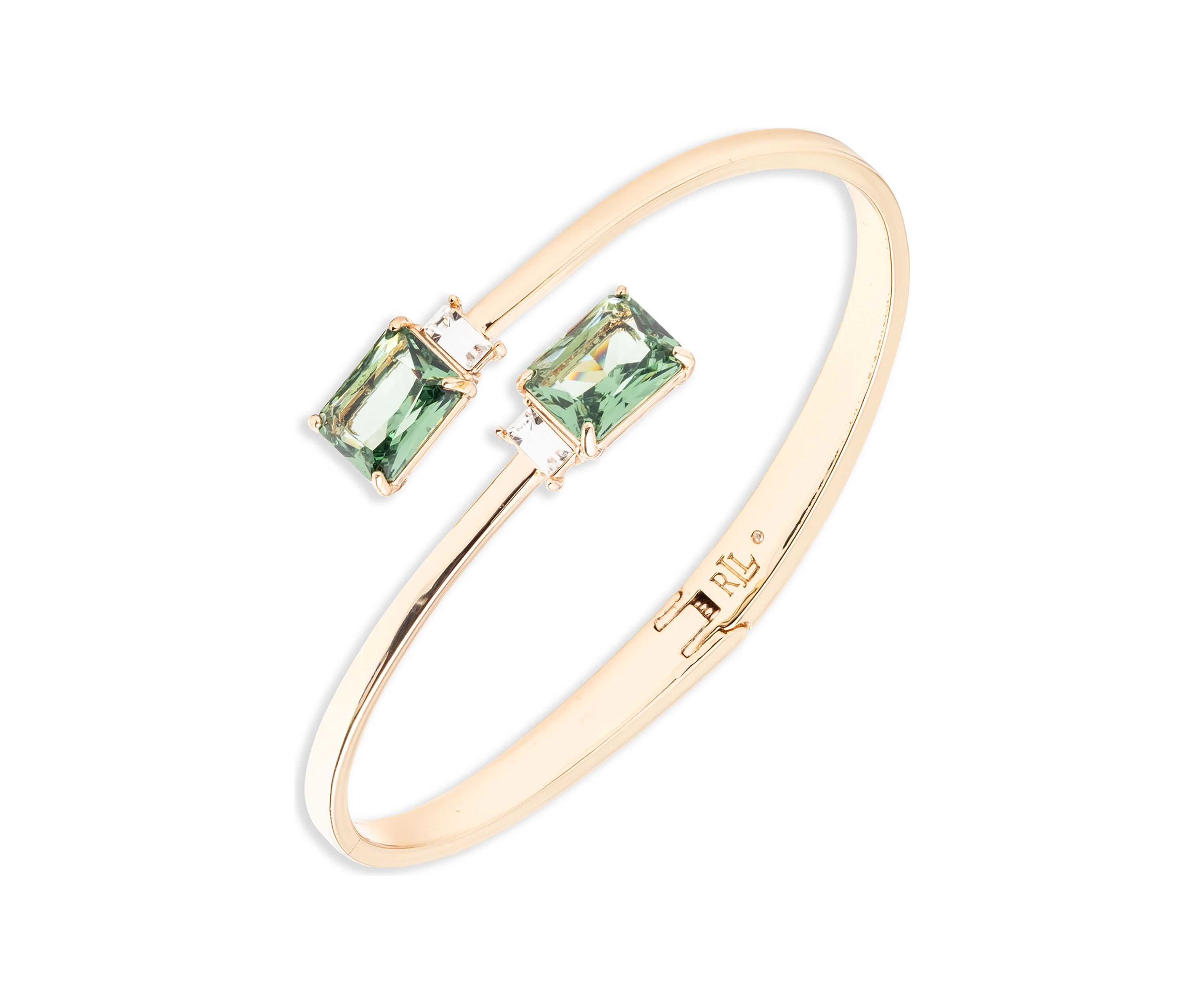 Gold Tone Light Green Stone Bypass Bracelet