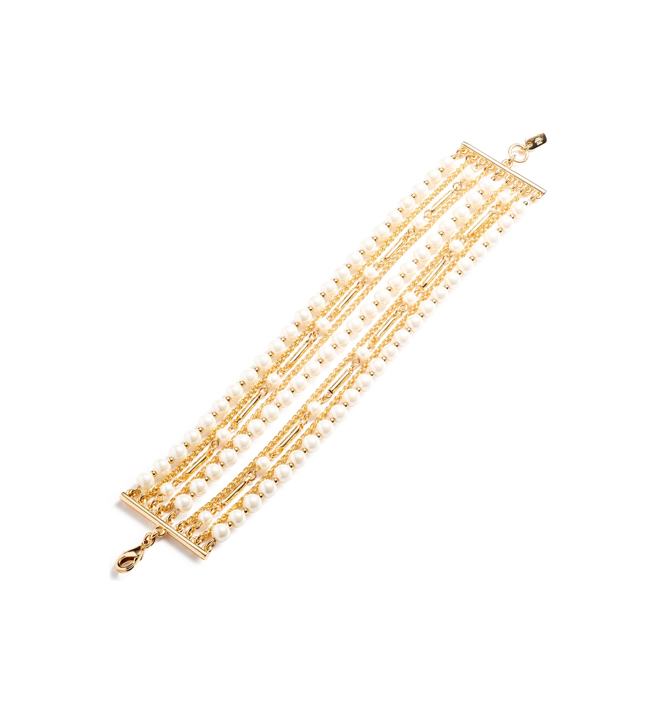 Gold Tone White Multirow Flex Bracelet