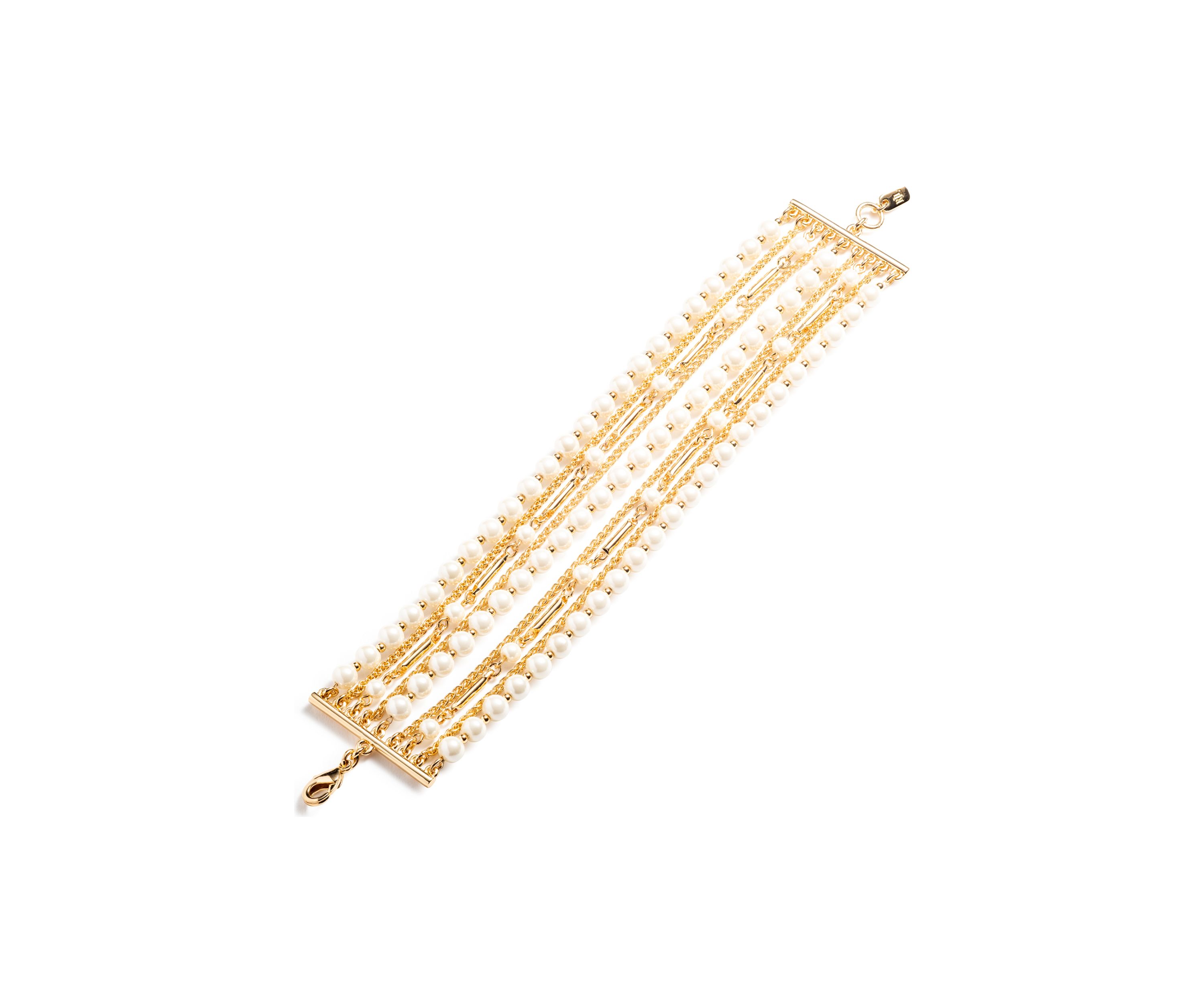 Gold Tone White Multirow Flex Bracelet
