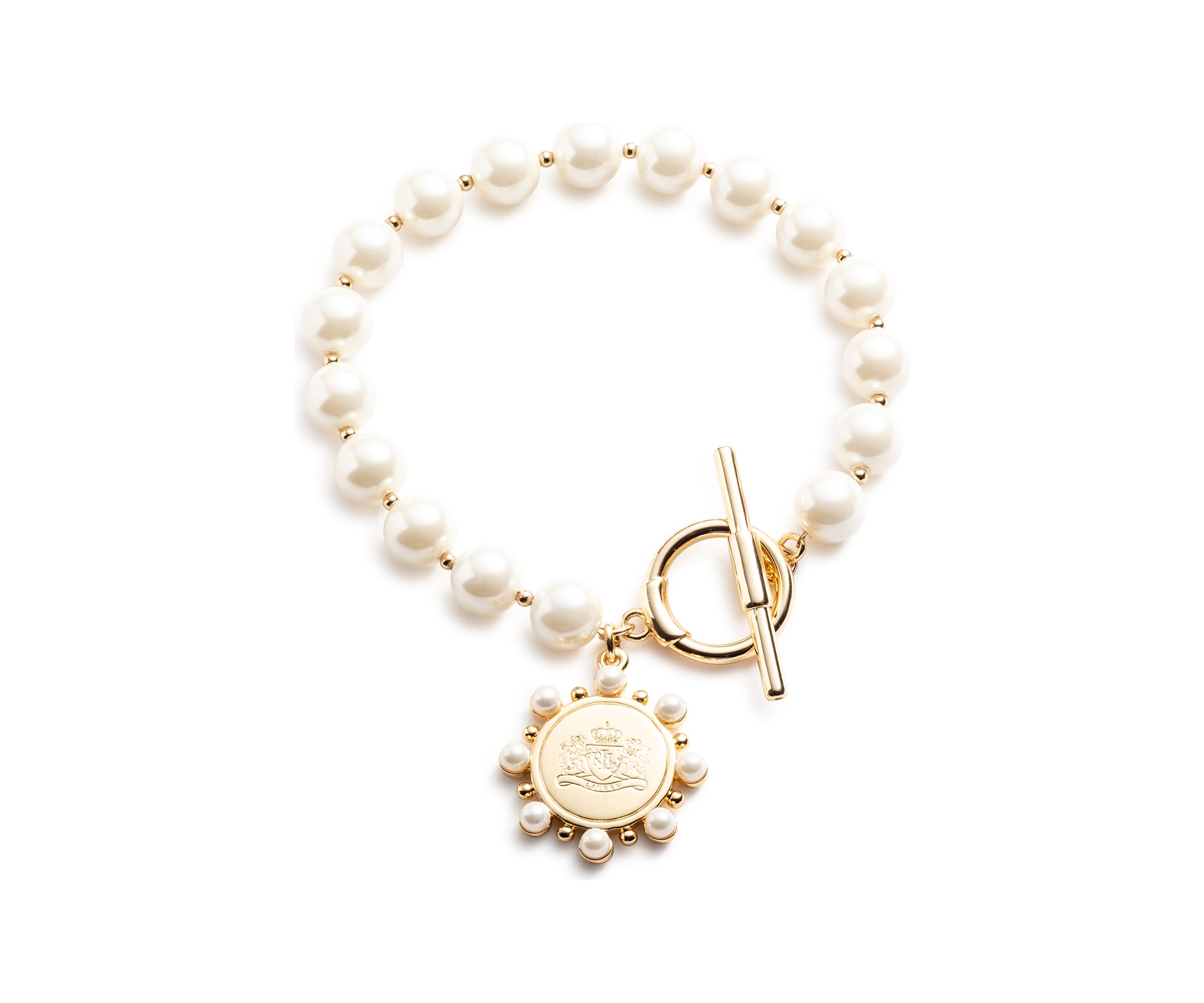 Gold Tone Pearl Coin Flex Bracelet