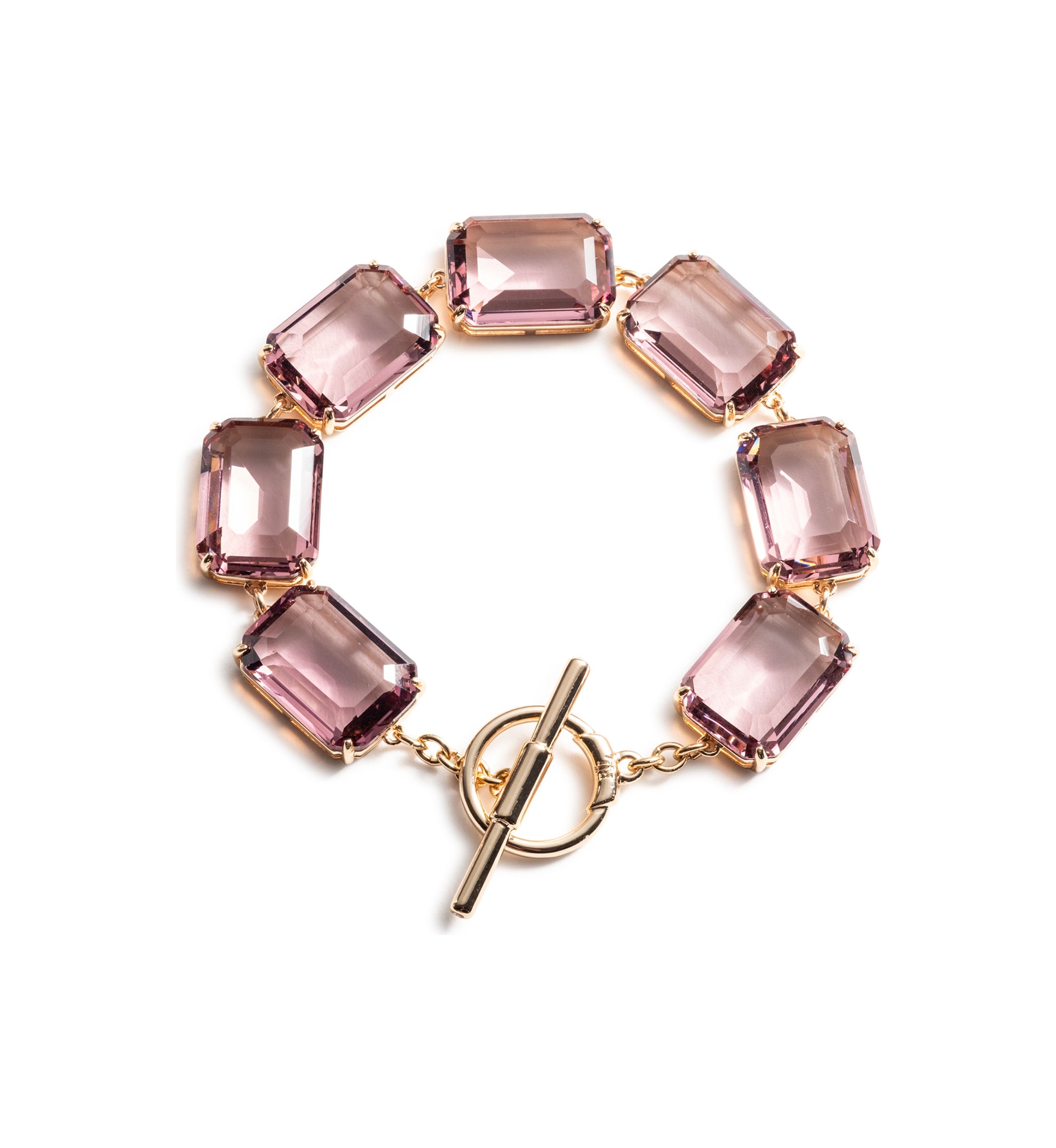 Gold Tone Pink Stone Flex Bracelet