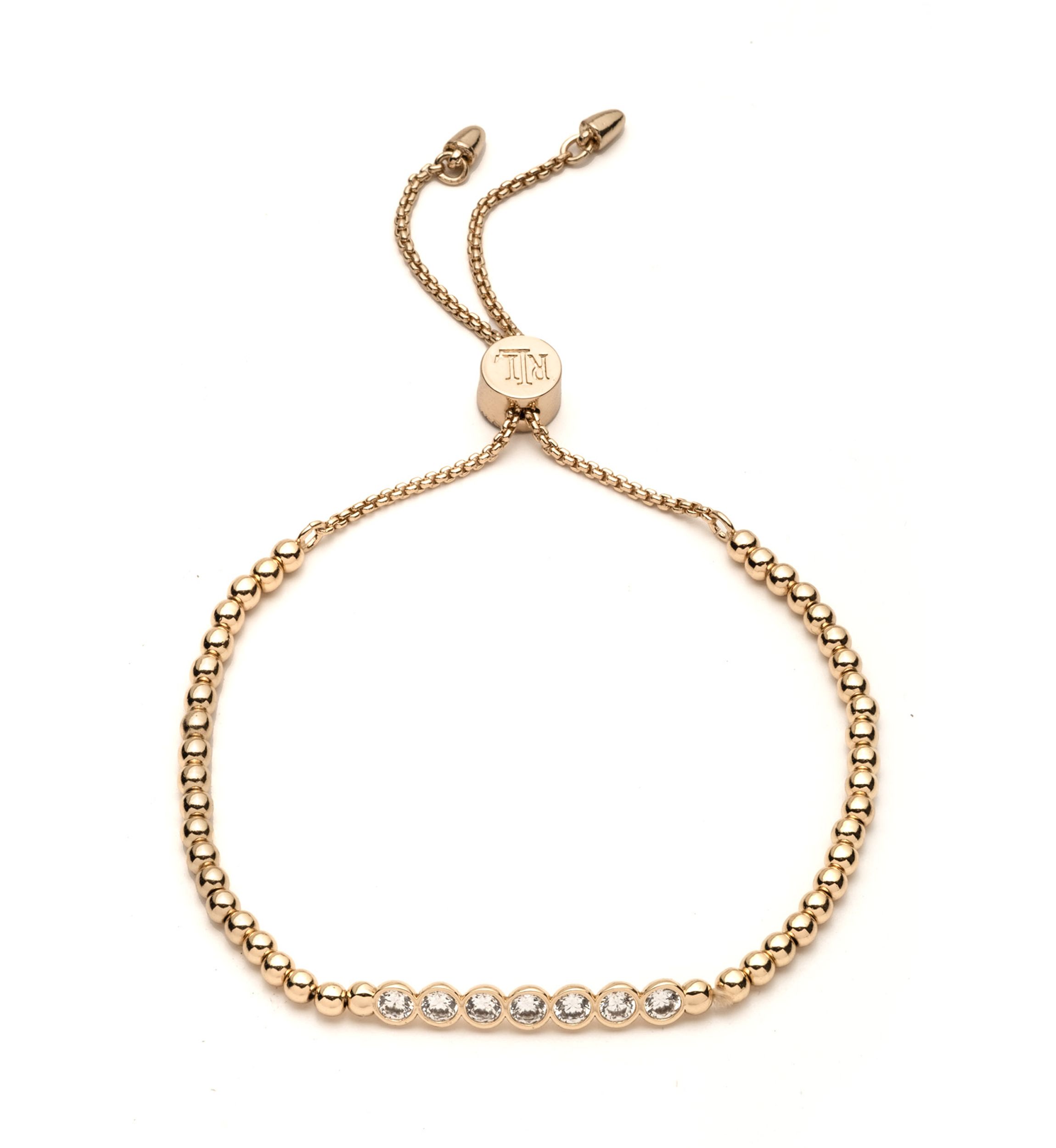 Gold Tone Crystal Bead Slider Bracelet