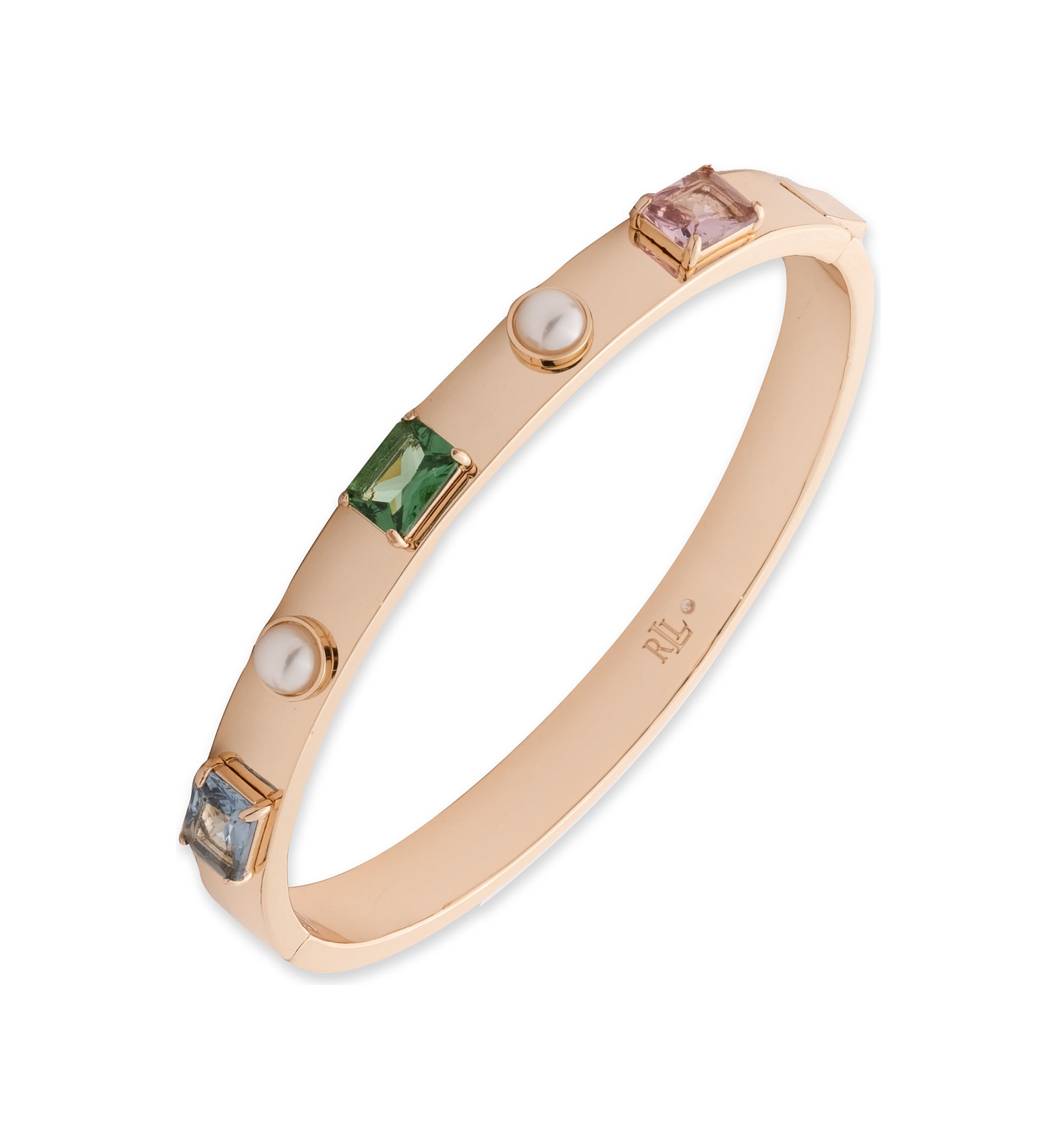 Gold Tone Multi Pearl Bangle Bracelet