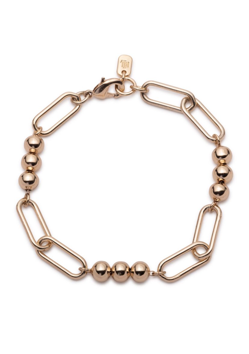 Gold Tone Bead Link Flex Bracelet