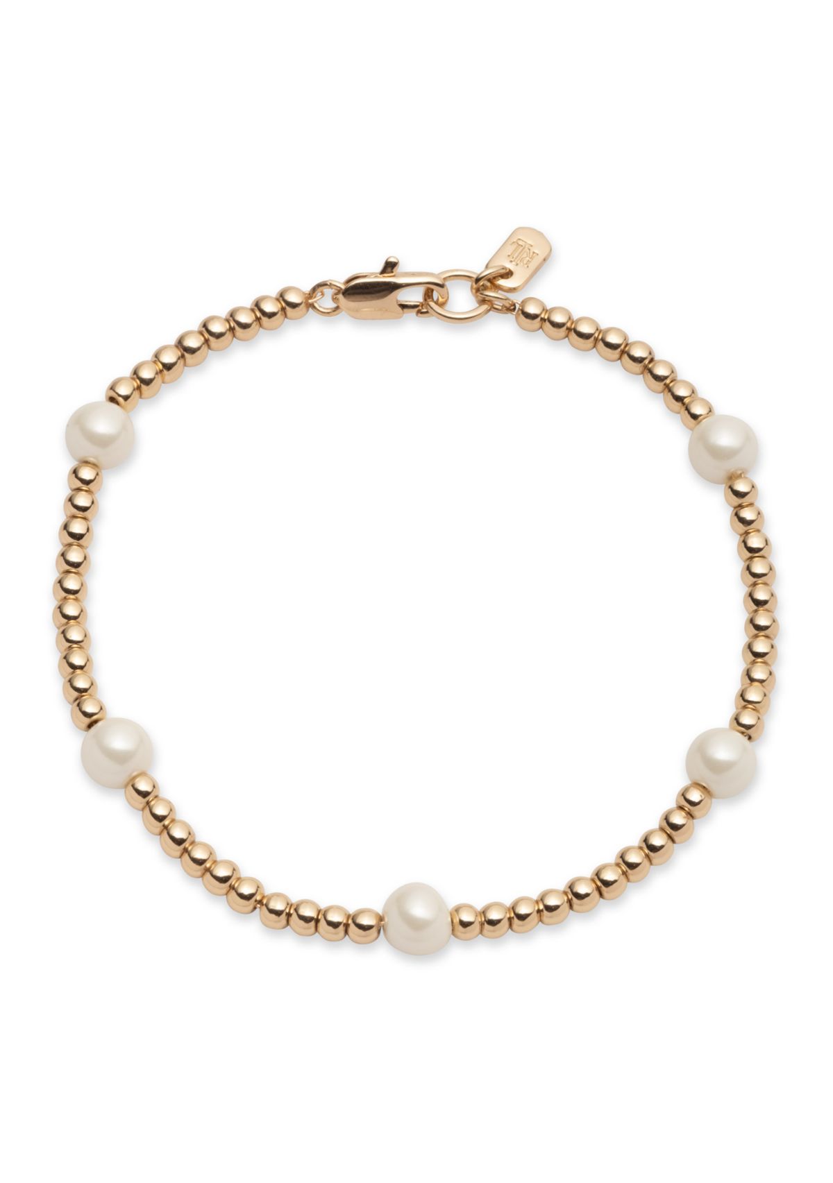Gold Tone White Pearl Flex Bracelet