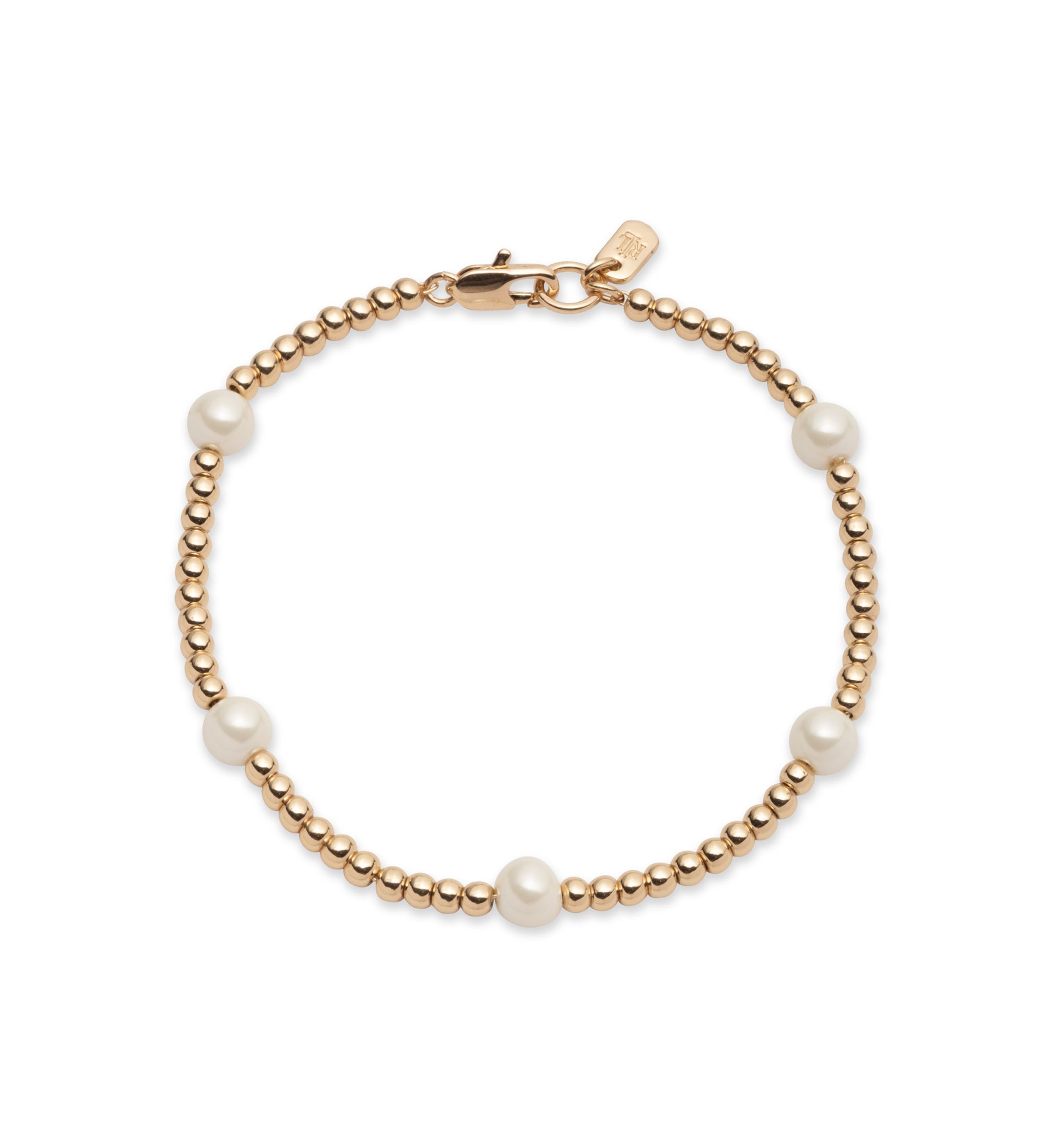 Gold Tone White Pearl Flex Bracelet