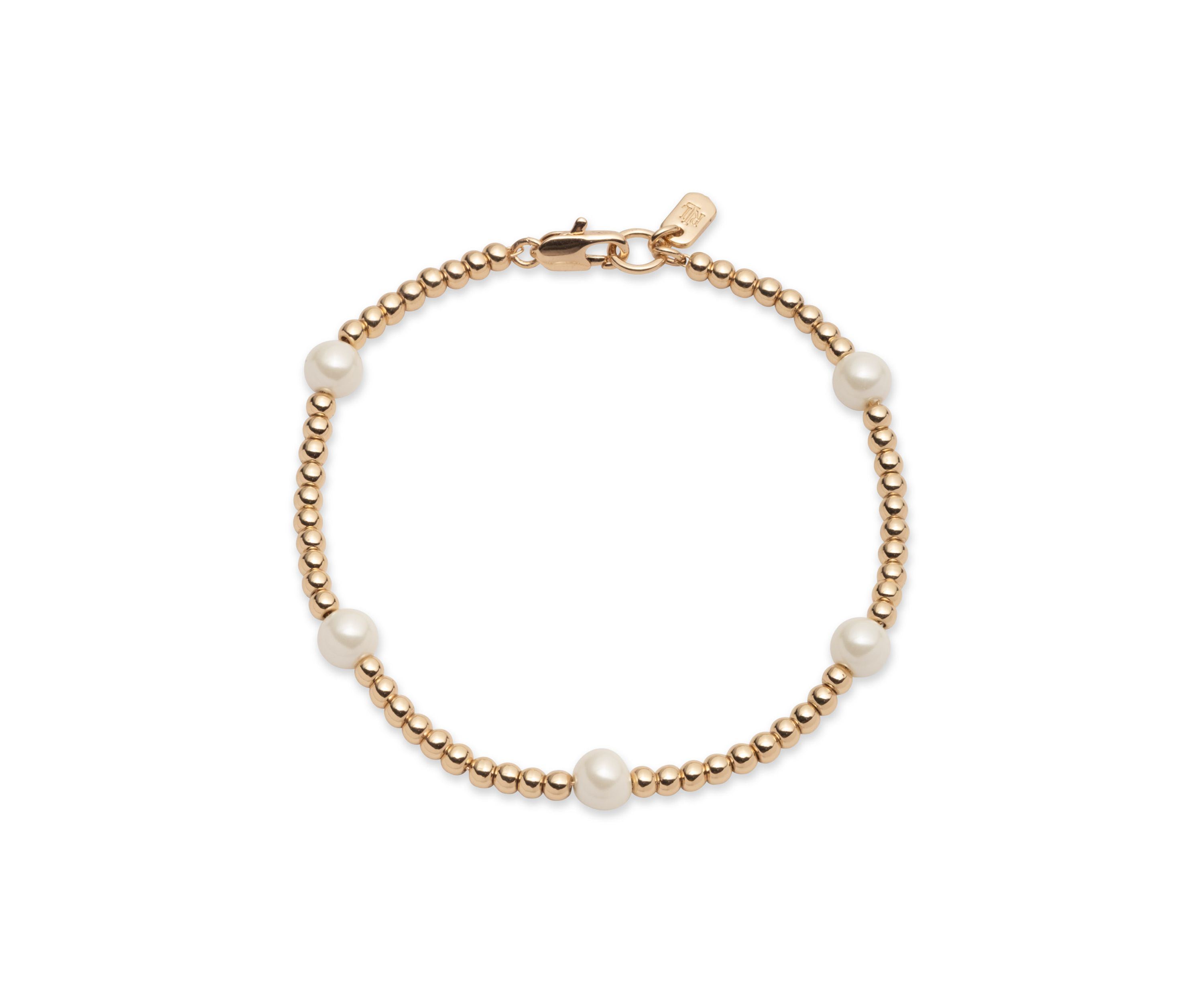 Gold Tone White Pearl Flex Bracelet