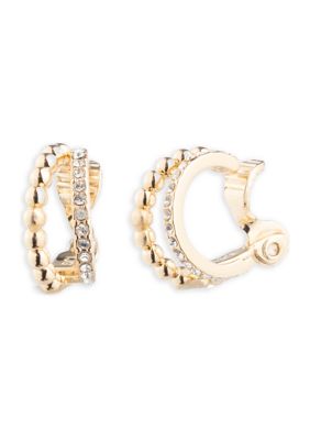 Lauren Ralph Lauren Gold Tone 16"" Crystal Bead Split Hoop Clip Earrings -  580075614C00059