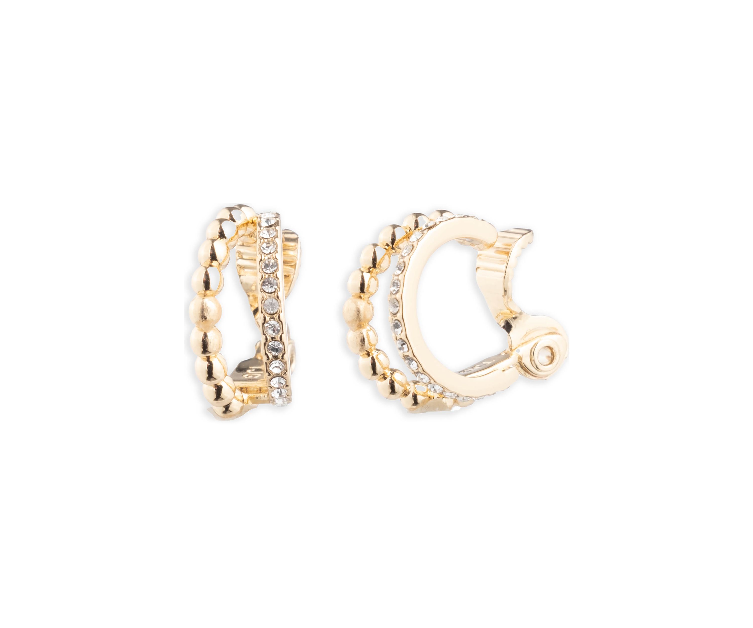 Gold Tone 16" Crystal Bead Split Hoop Clip Earrings
