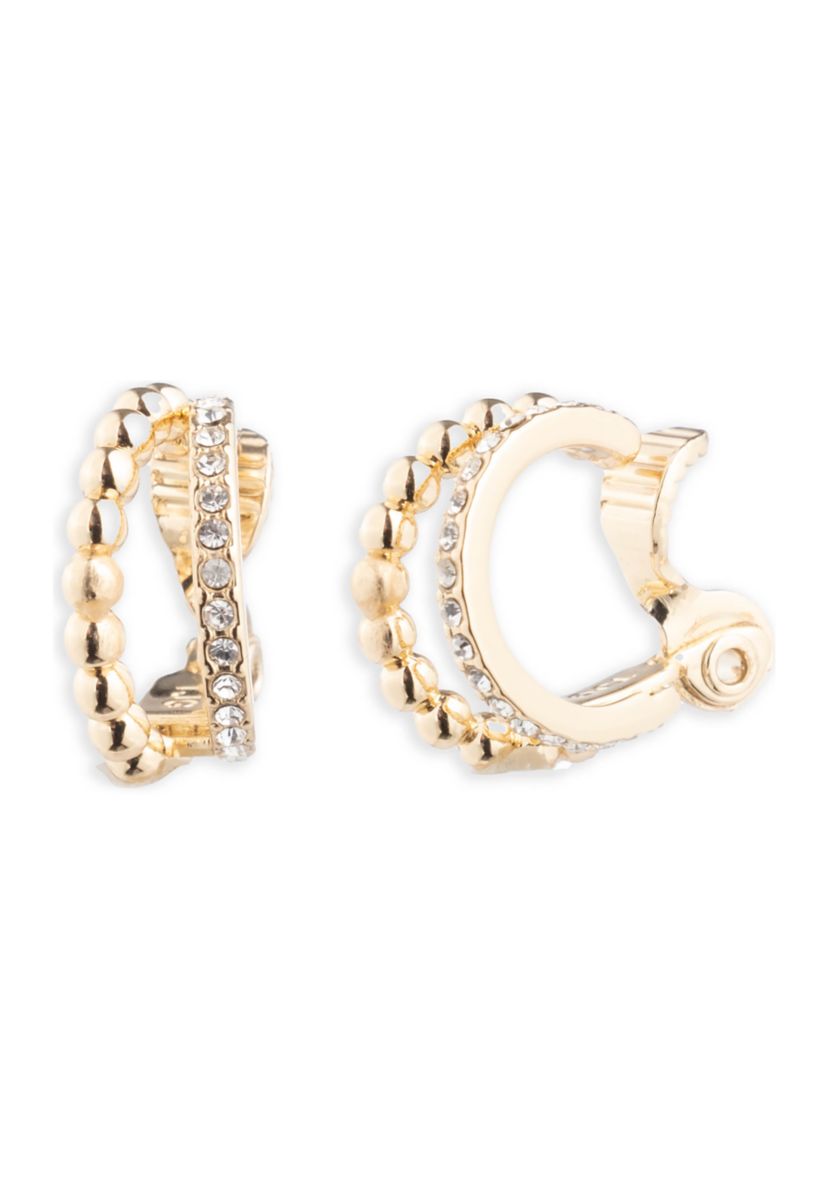 Gold Tone 16" Crystal Bead Split Hoop Clip Earrings