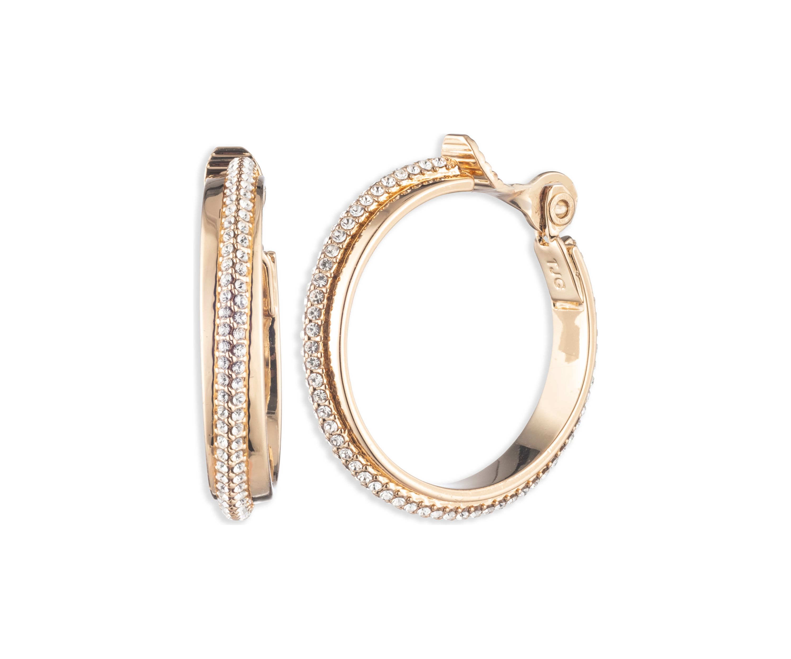 Gold Tone 30 Millimeter Pave Hoop Earrings