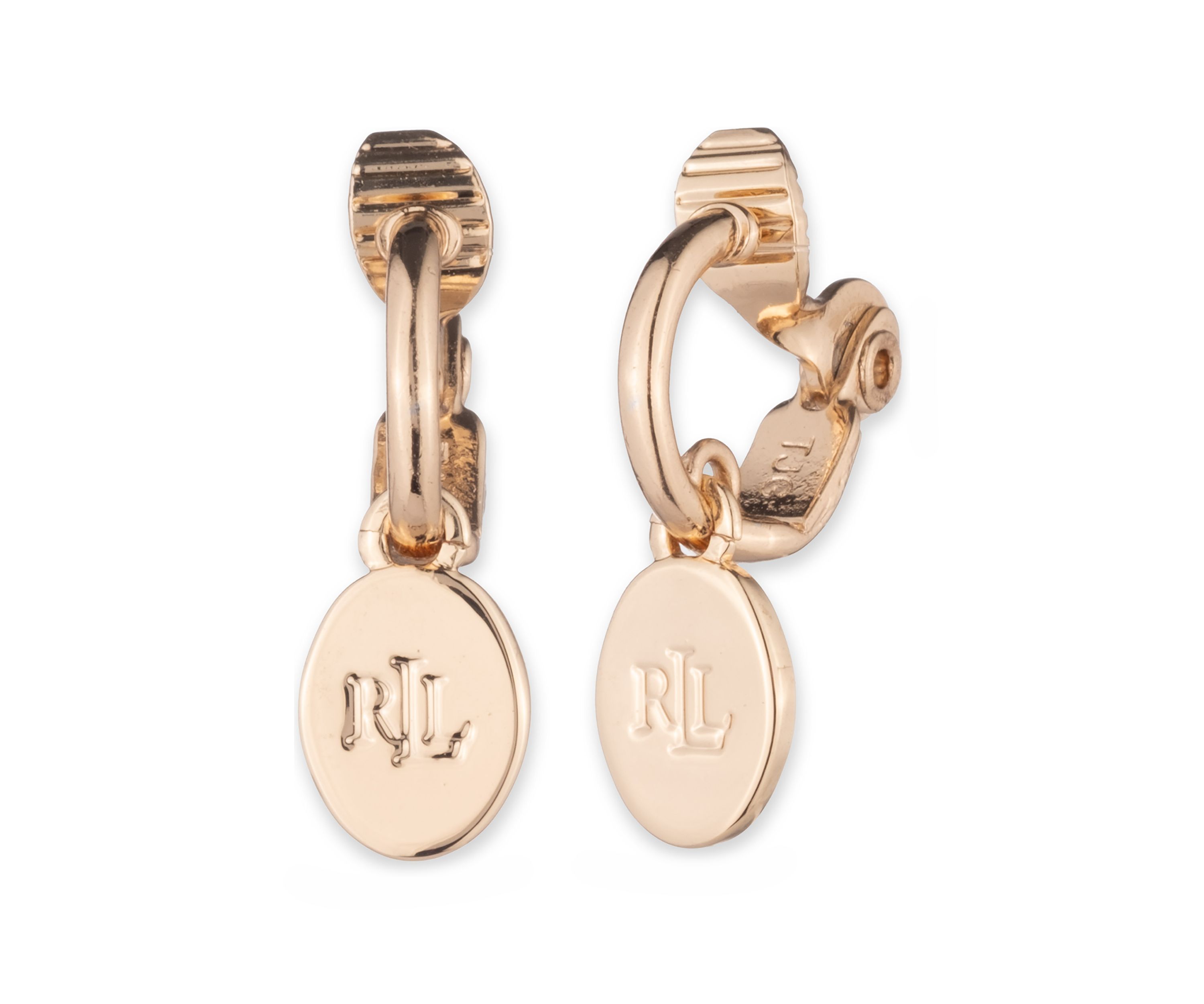 Gold Tone 14 Millimeter Huggie Logo Drop Clip Earrings