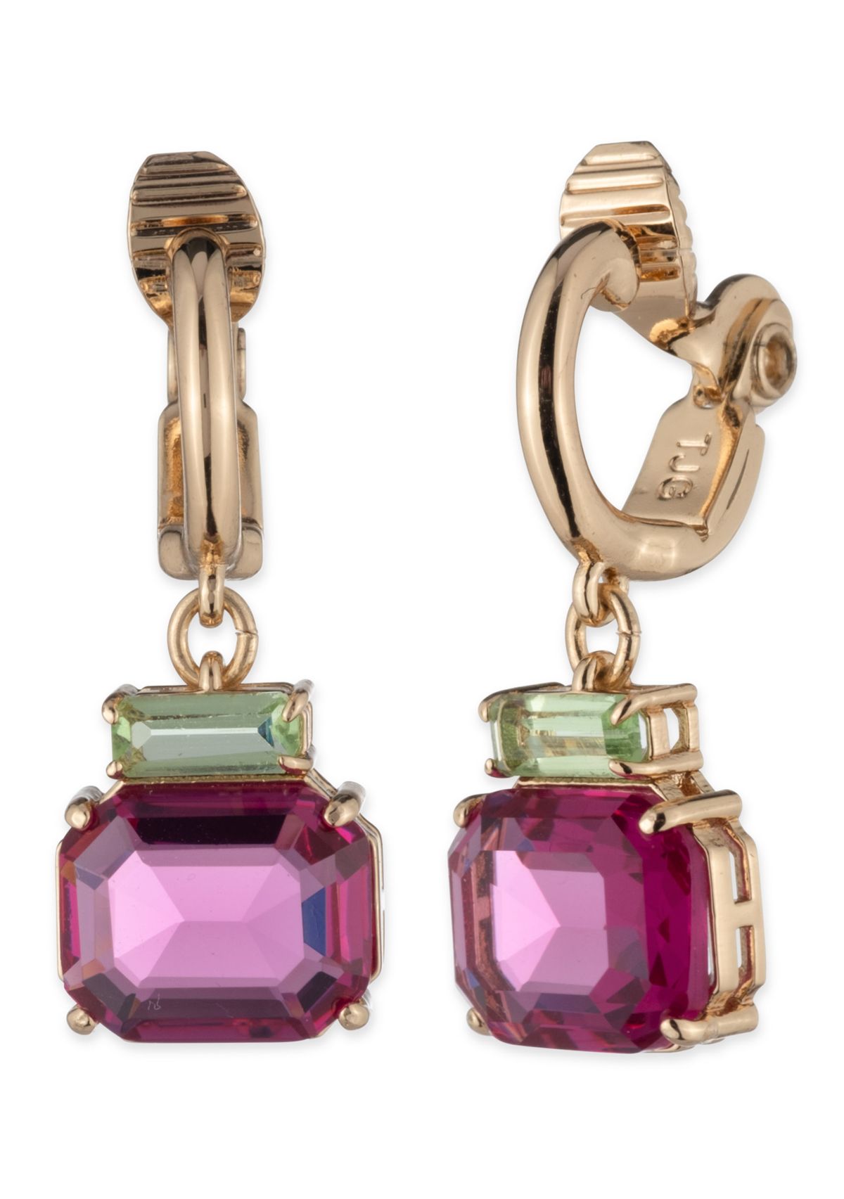 Gold Tone Stone Drop Clip Earrings