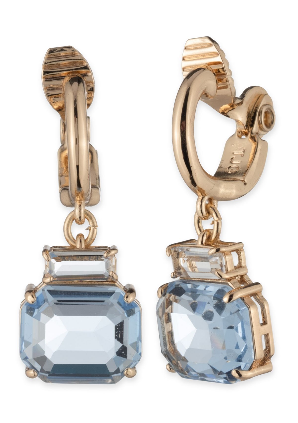 Gold Tone Stone Drop Clip Earrings