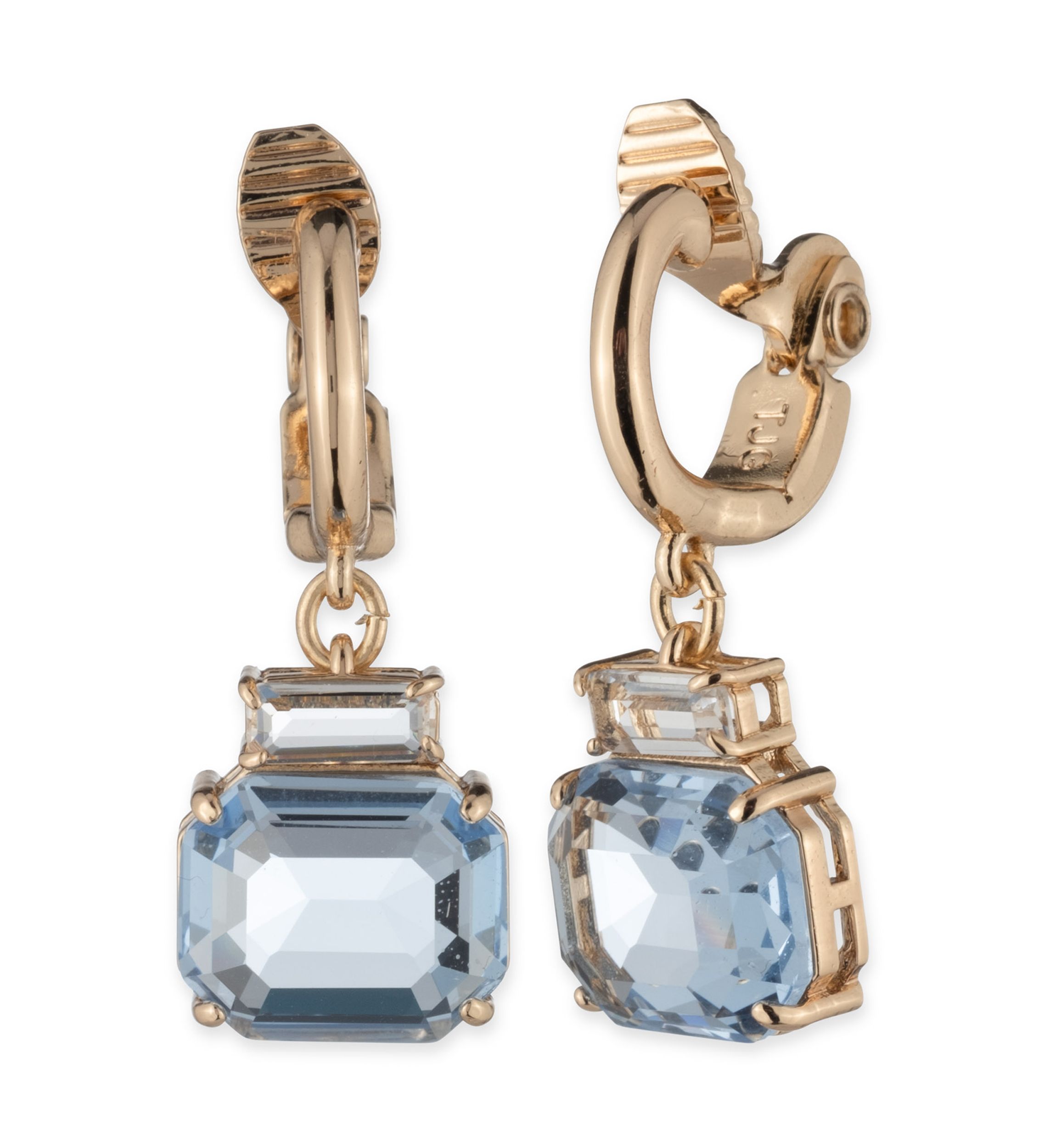 Gold Tone Stone Drop Clip Earrings