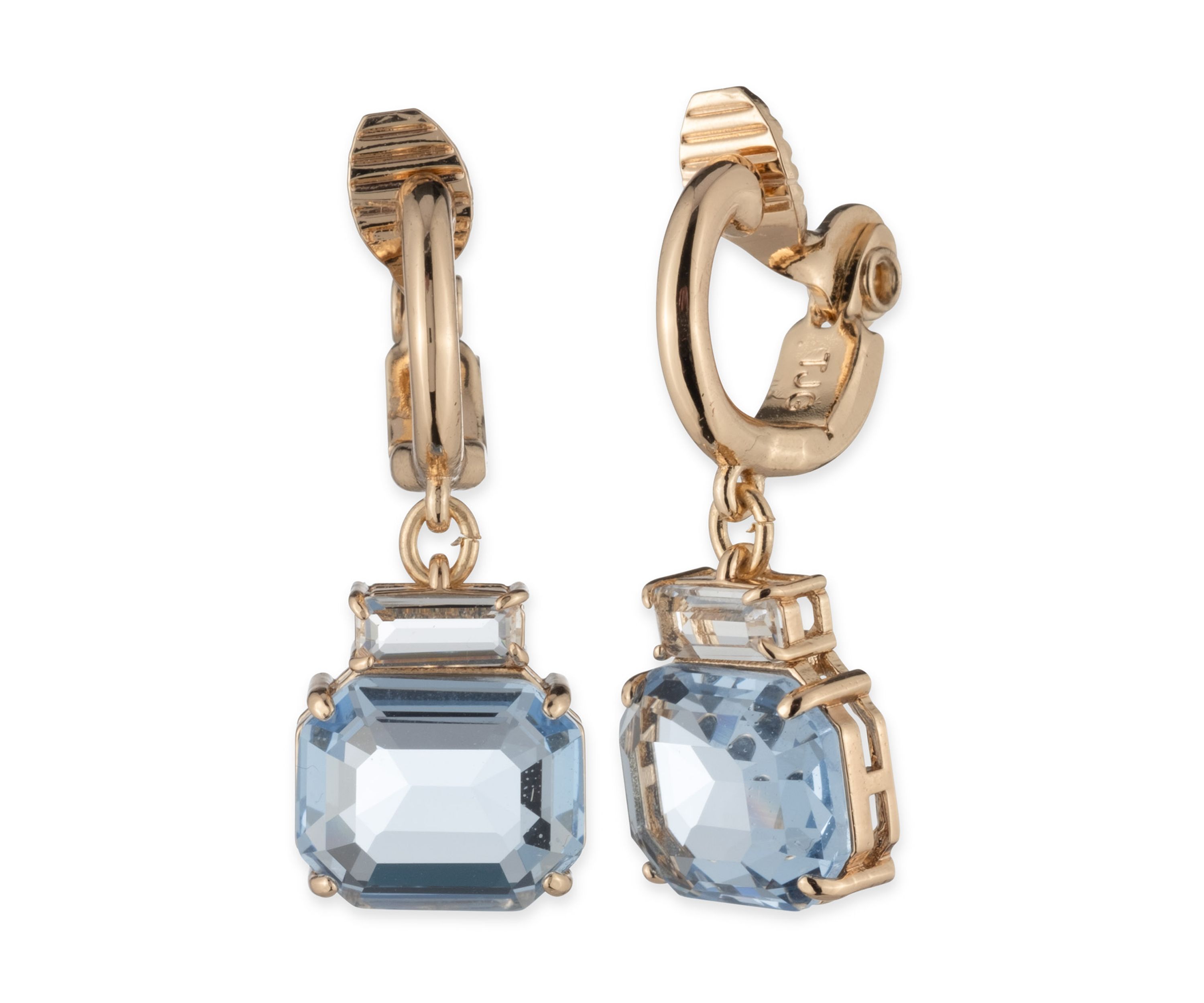 Gold Tone Stone Drop Clip Earrings