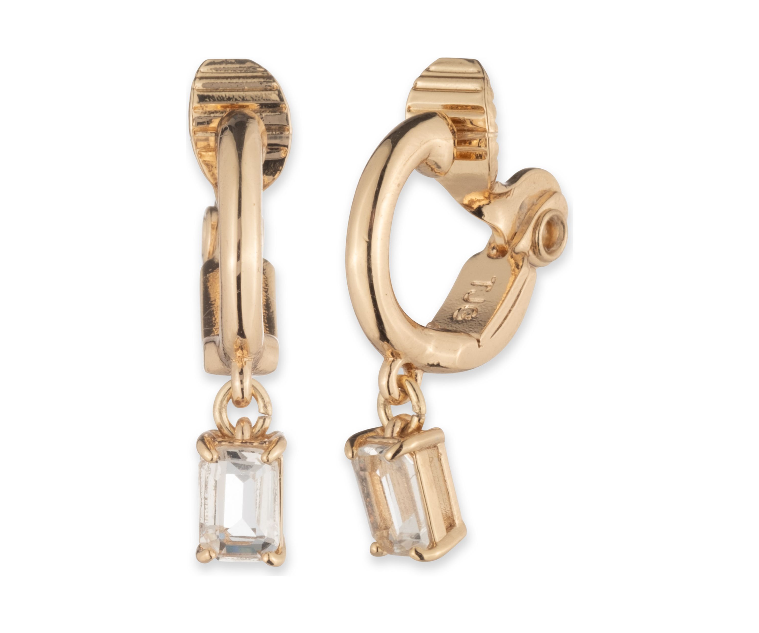 Gold Tone Hoop with Stone Drop Earrings