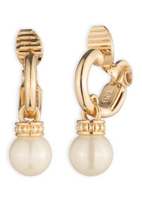 Lauren Ralph Lauren Huggie Pearl Drop EZ Comfort Clip Earrings, White, 16 in