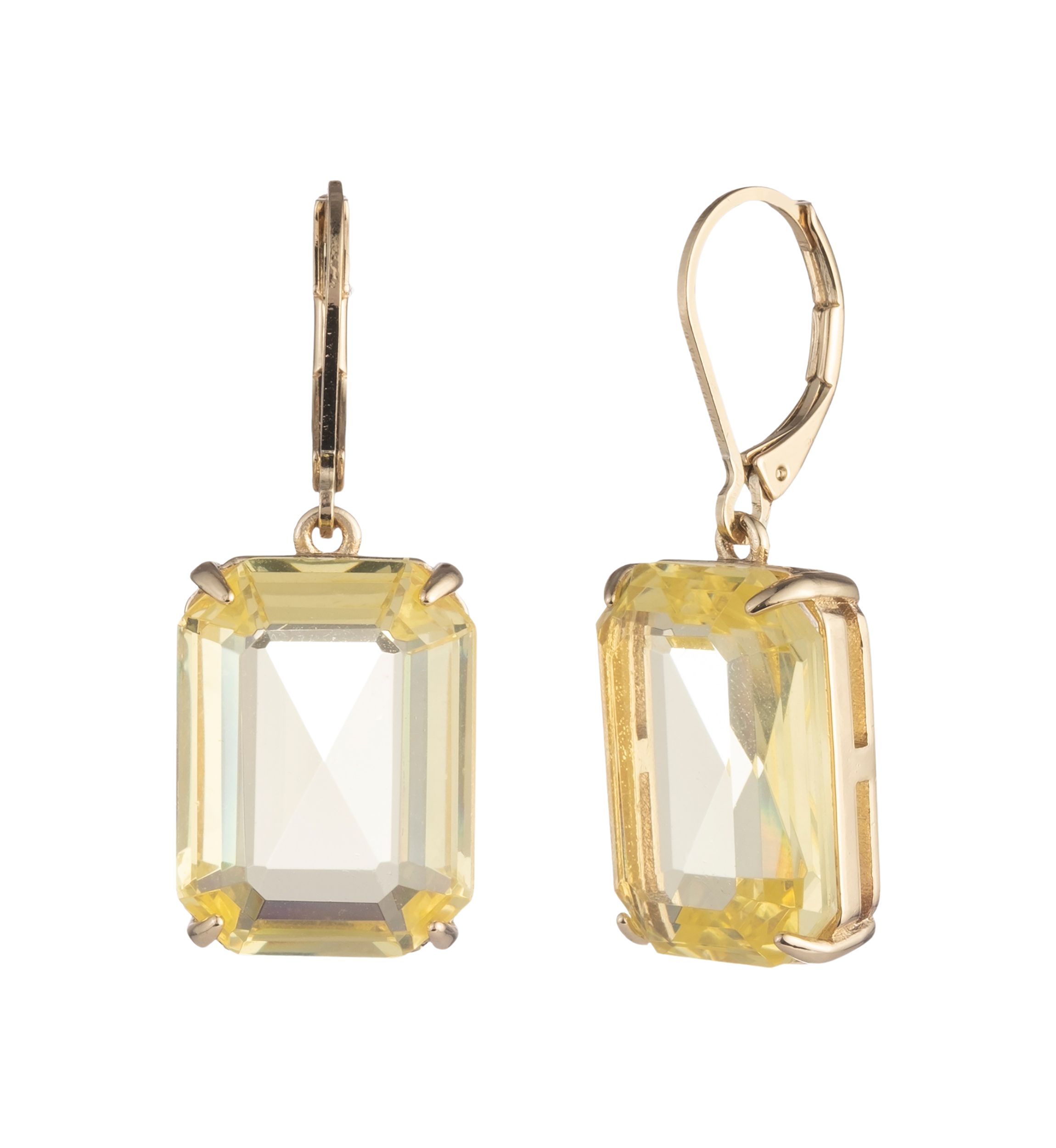 	  Gold Tone Jonquil Leverback Stone Drop Earrings 